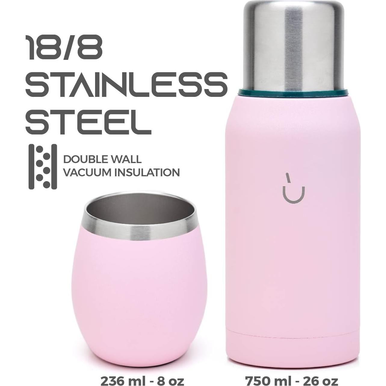 Kit de Yerba Mate BALIBETOV Rosa - Taza, Sorbete y Termo 0.74L