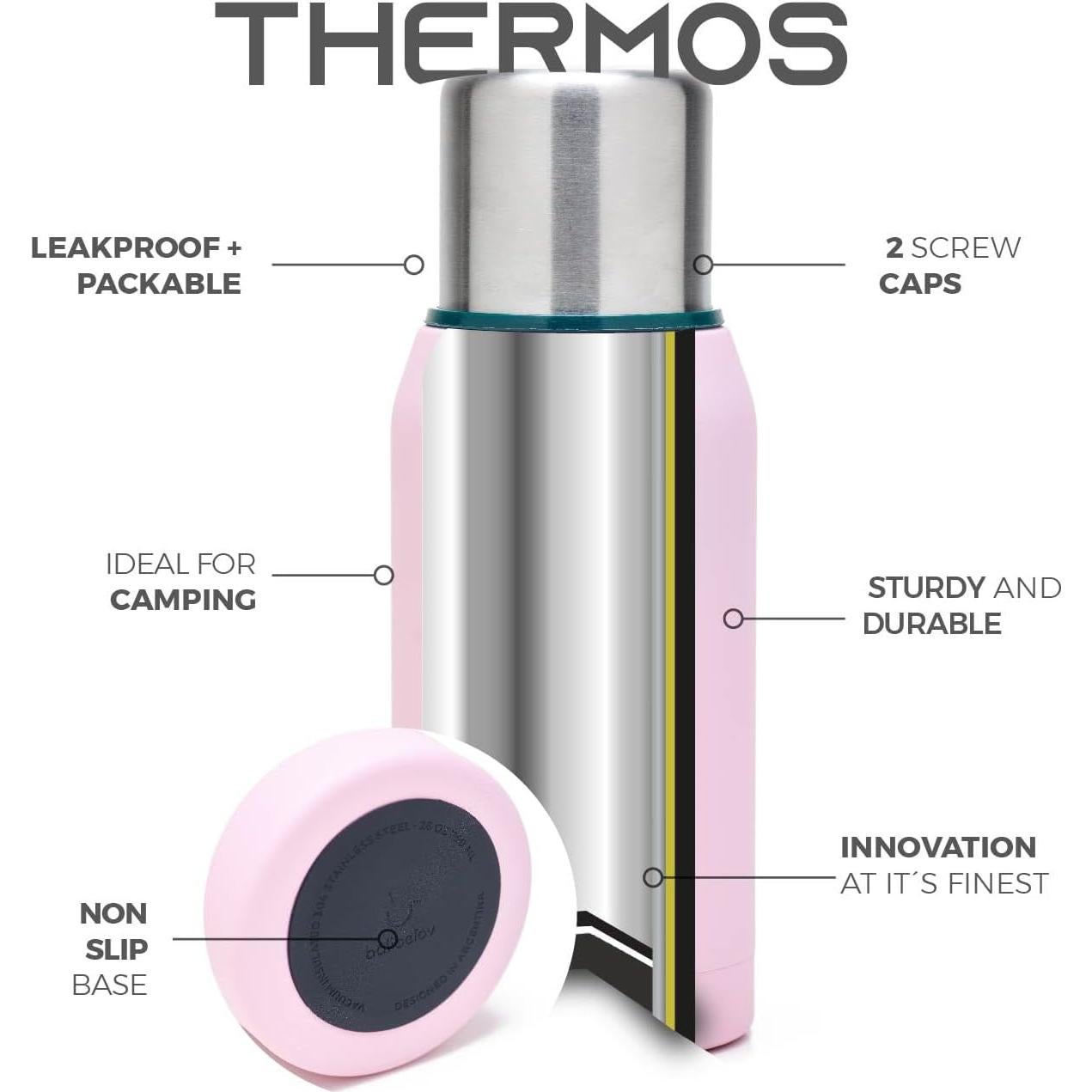 Kit de Yerba Mate BALIBETOV Rosa - Taza, Sorbete y Termo 0.74L