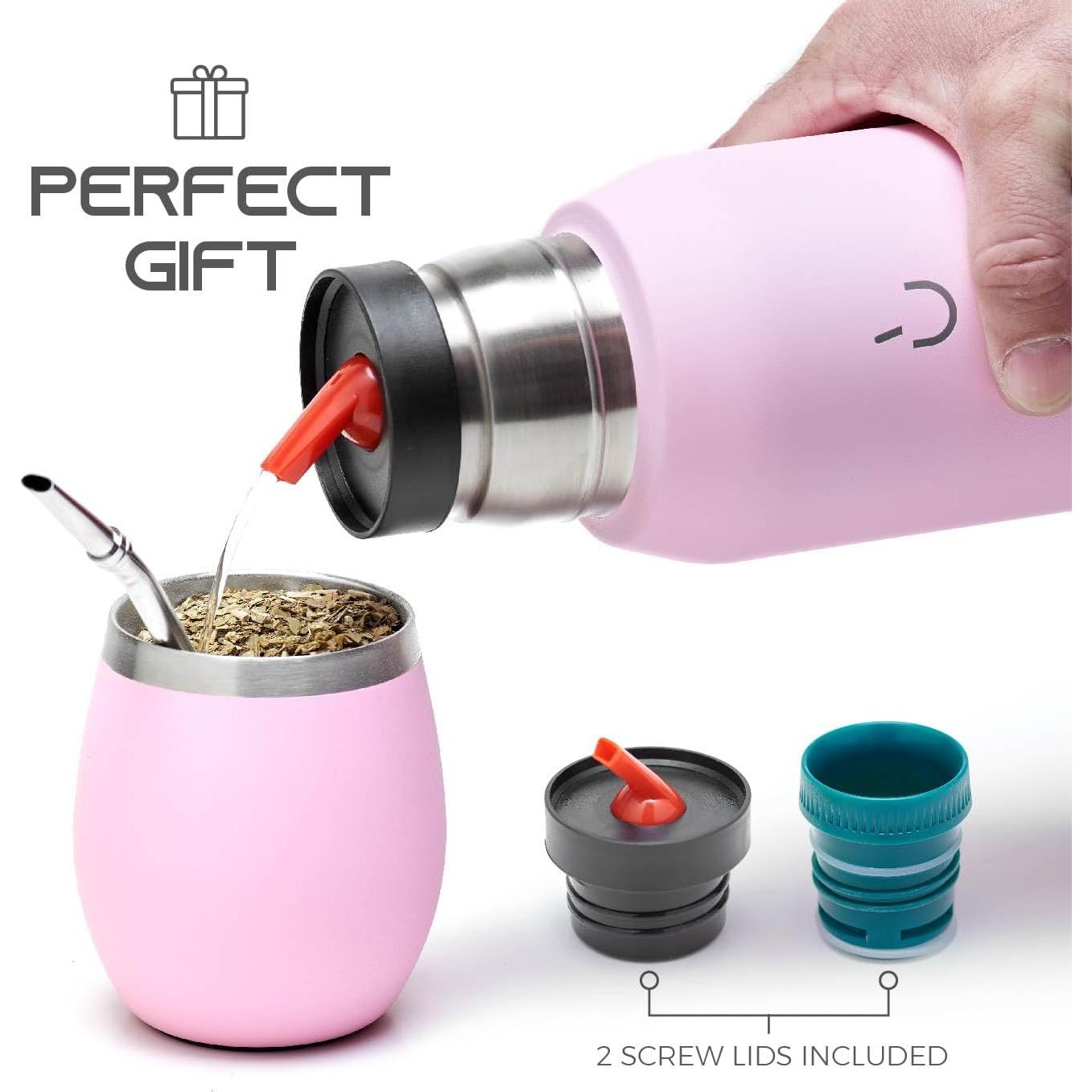 Kit de Yerba Mate BALIBETOV Rosa - Taza, Sorbete y Termo 0.74L