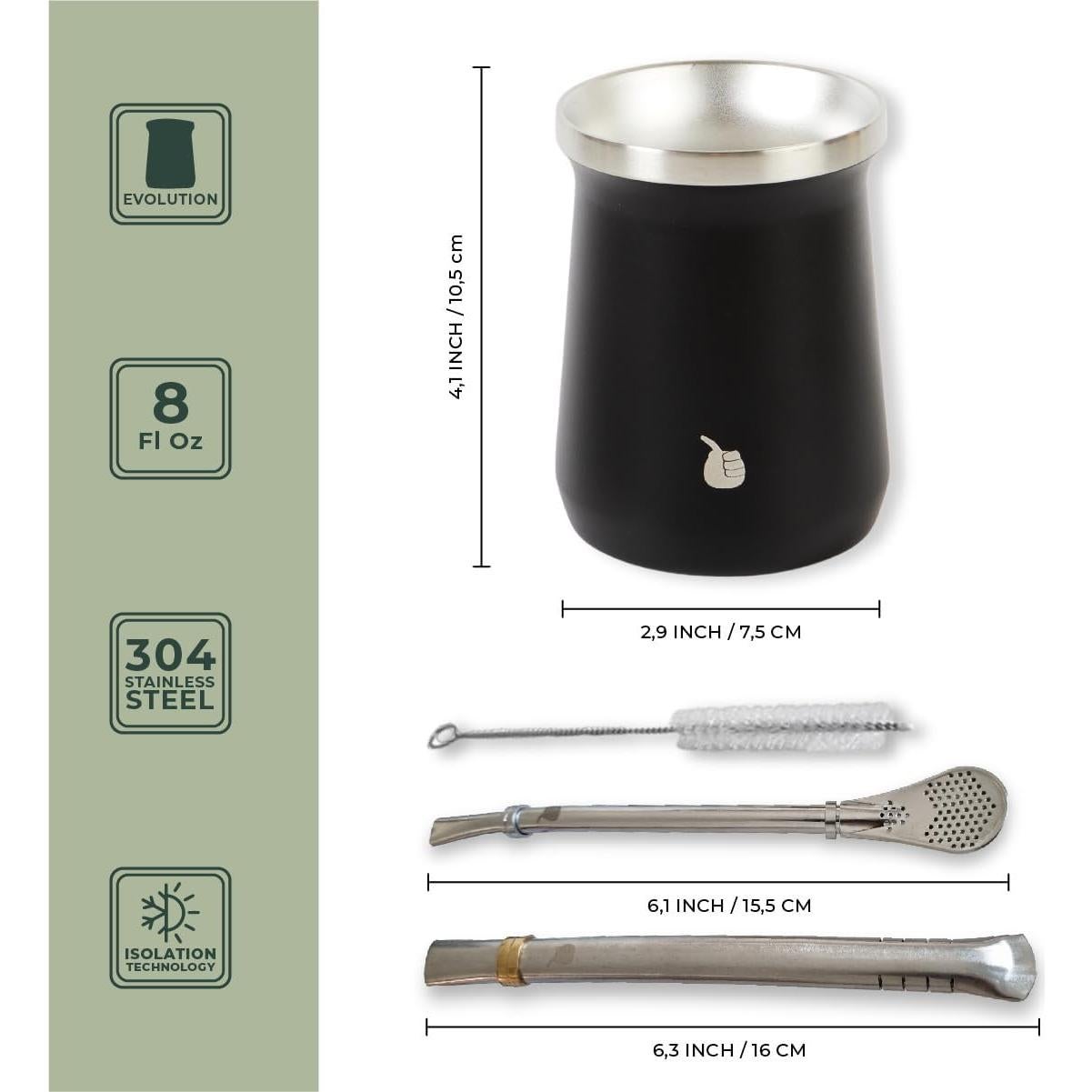 Juego de Taza de Yerba Mate GAUCHO-MARKET Negro Aislada