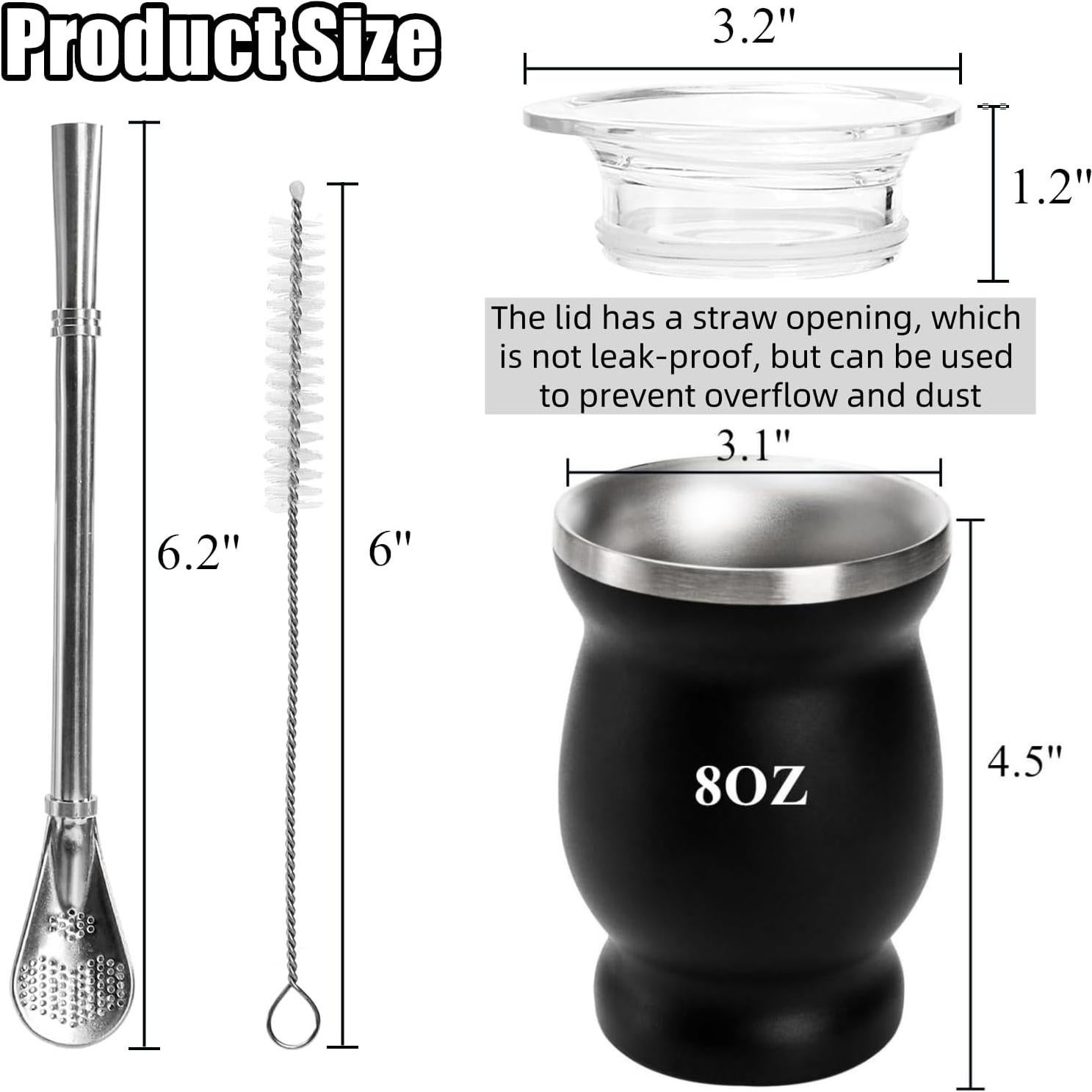 Kit Taza de Yerba Mate Cididu 8 Oz Acero Inoxidable Doble Pared