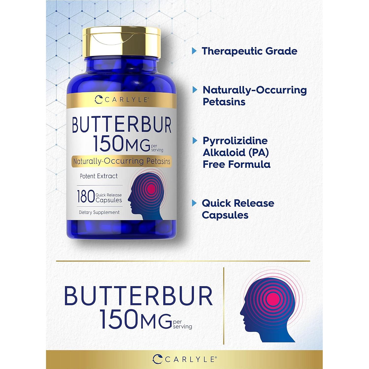 Cápsulas de Butterbur 150 mg Carlyle | 180 Unidades | Soporte Neurológico