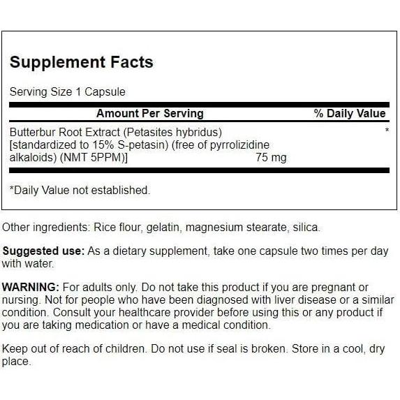 Extracto de Butterbur Swanson 75 mg - 60 Cápsulas