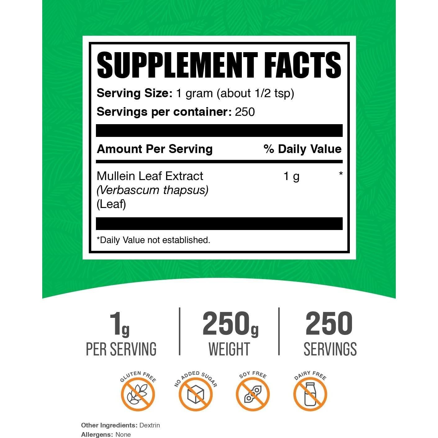 Extracto de Hoja de Mullein BulkSupplements 250g - Suplemento Herbal
