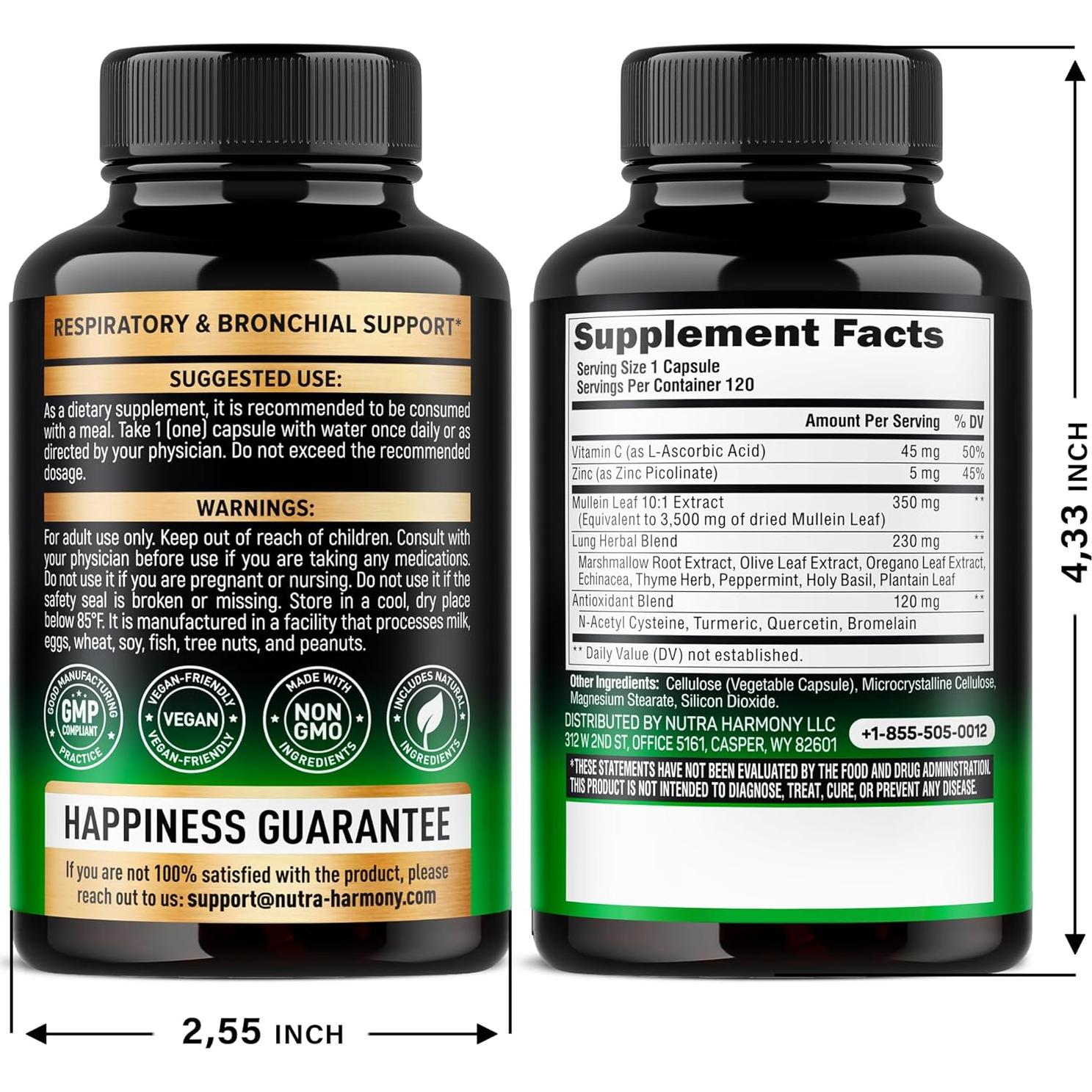 Cápsulas de Mullein Nutra Harmony - Desintoxicación Pulmonar 120 Unidades