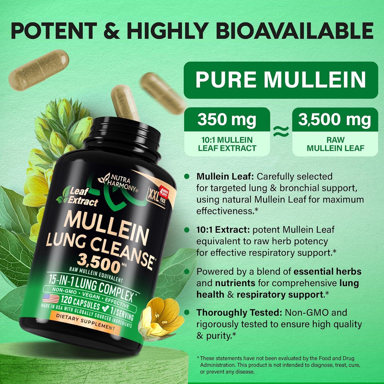 Cápsulas de Mullein Nutra Harmony - Desintoxicación Pulmonar 120 Unidades