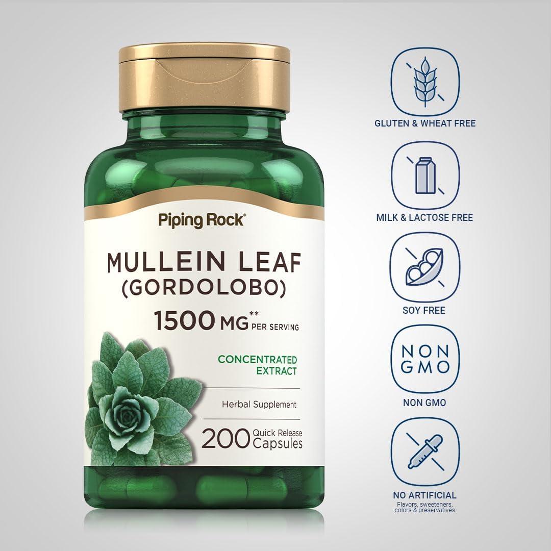 Cápsulas de Hoja de Mullein Piping Rock 1500mg 200 Píldoras