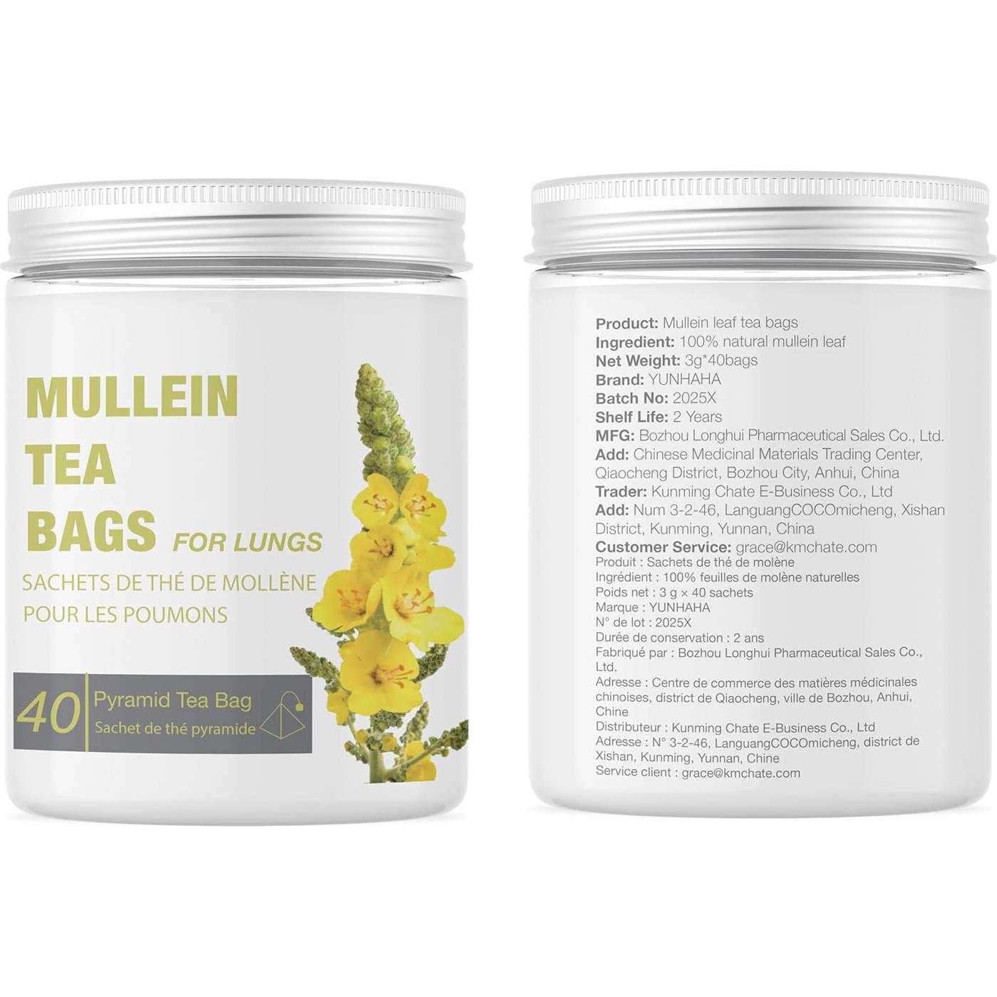 40 Bolsas de Té de Hoja de Mullein VitalForest - Detox Pulmones