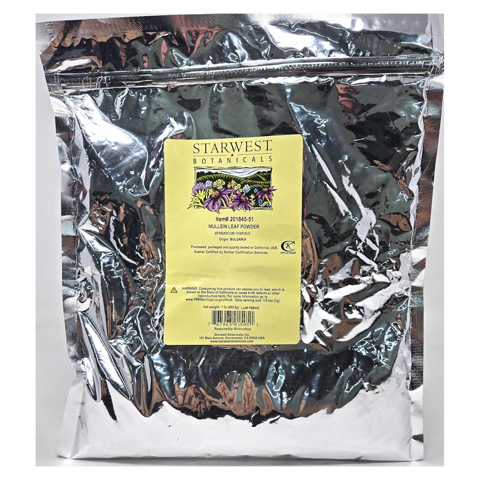 Polvo de Hoja de Mullein Silvestre 0.45 kg Starwest Botanicals