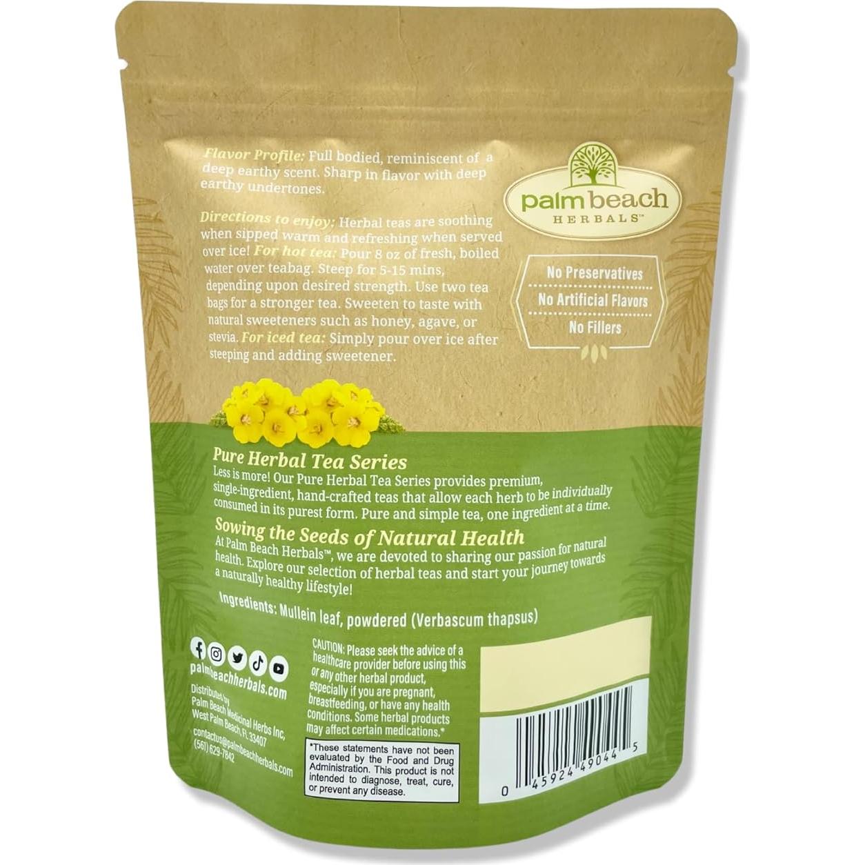 Té de Hoja de Mullein Sin Cafeína - 30 Bolsas - Palm Beach