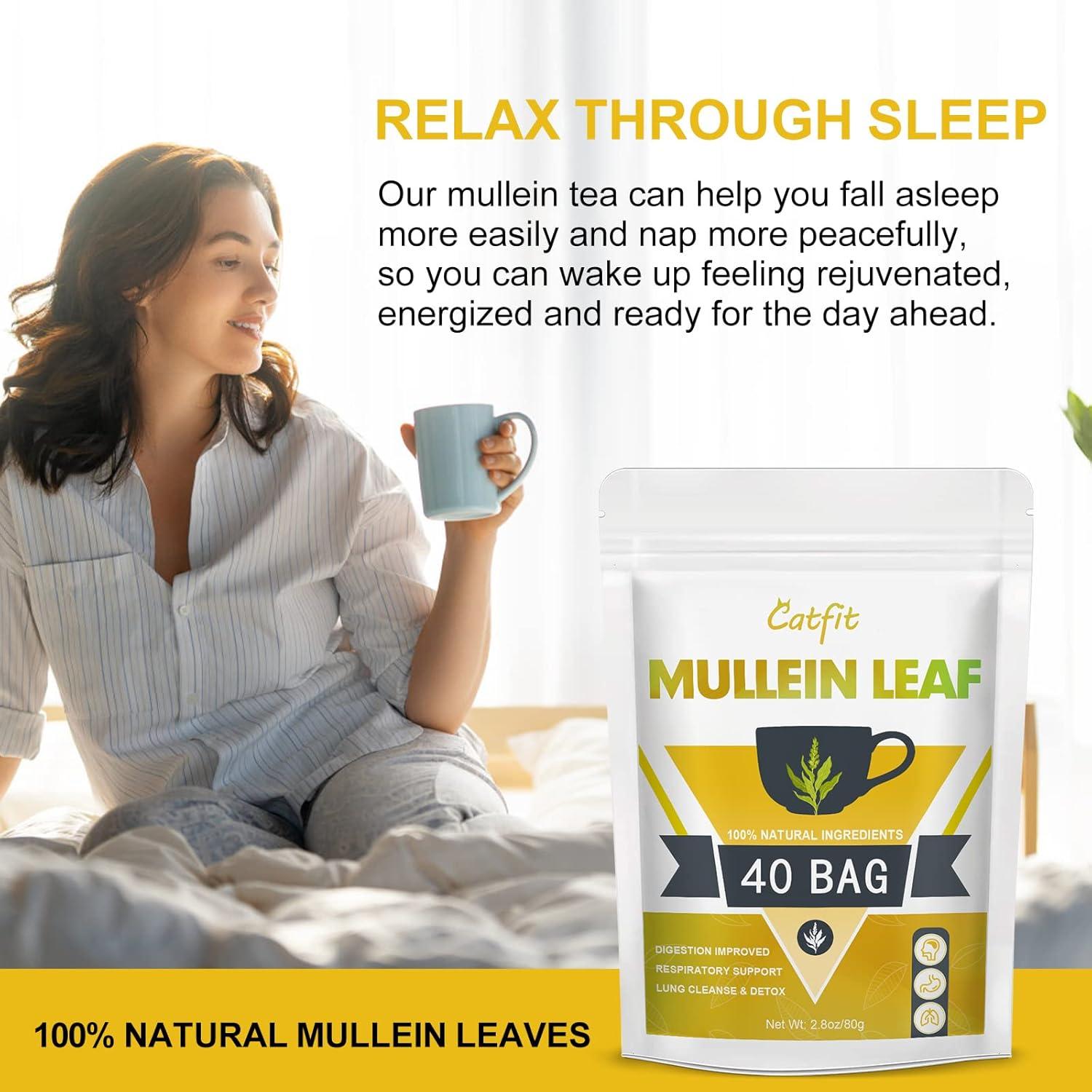 Té de hoja de Mullein Catfit - 40 bolsas, sin cafeína, No OGM