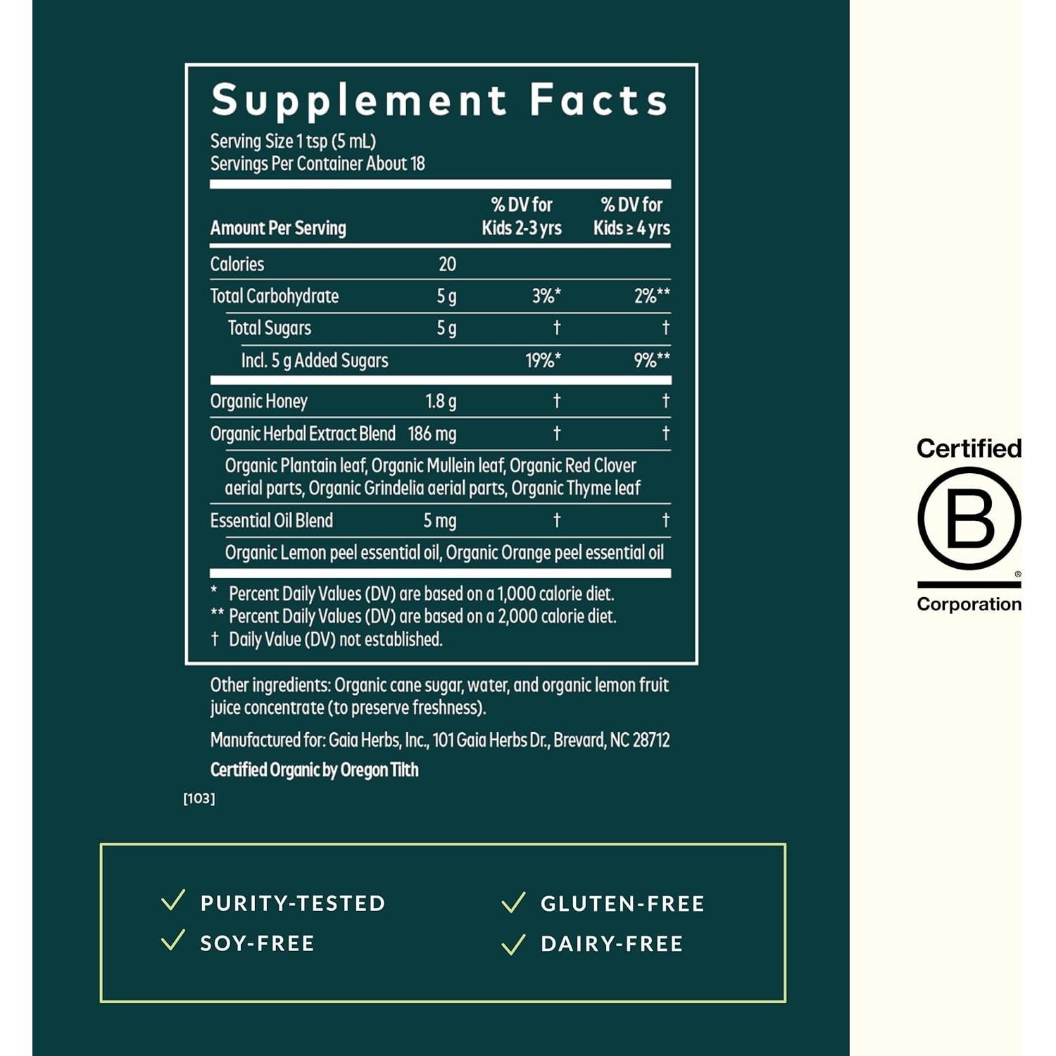 Jarabe Bronquial Gaia Herbs 88.72 ml - Apoyo Inmunológico Infantil