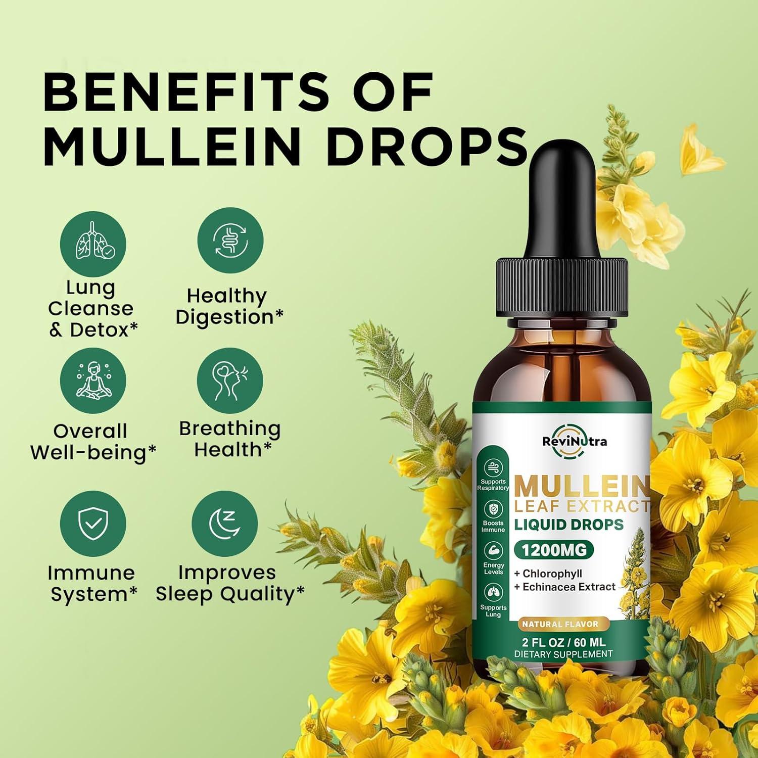 Gotas de Mullein ReviNutra 59.15 ml - 1200mg Extracto Pulmonar