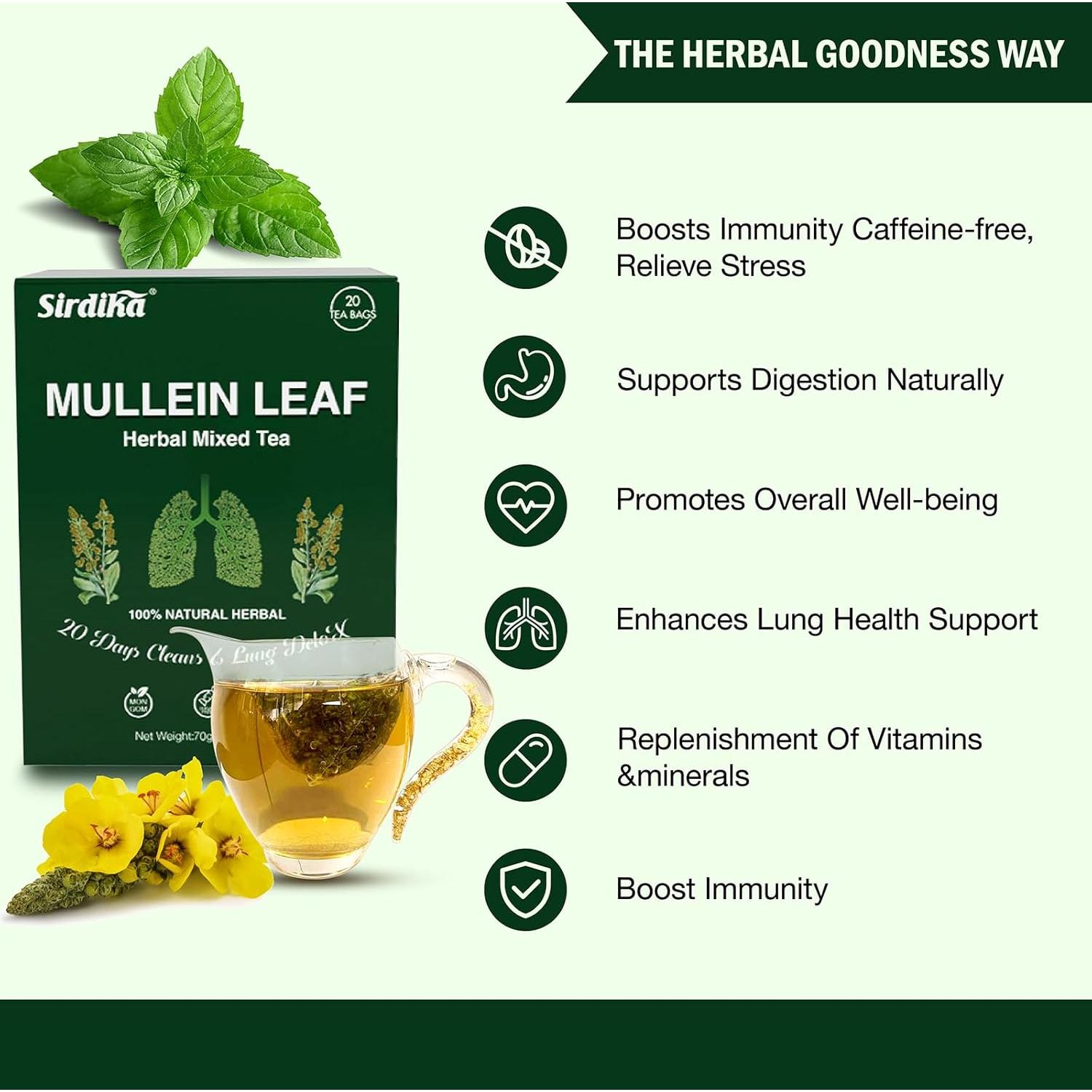 Té Herbal de Mullein SIRDIKA - 20 Bolsitas (70g) Sin Cafeína