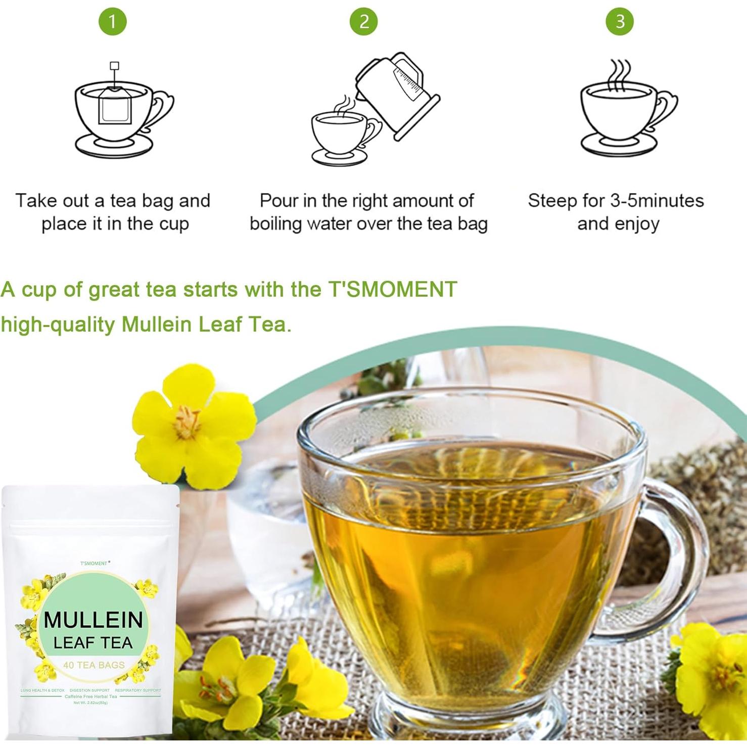 Bolsitas de Té de Mullein T'SMOMENT - 40 Unidades Sin Cafeína