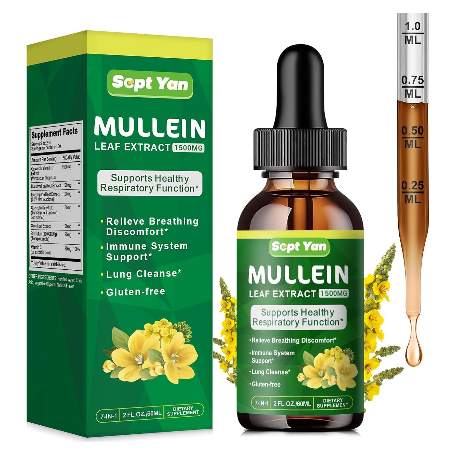 Gotas de Mullein 1500mg - Suplemento Herbal Detox Pulmones