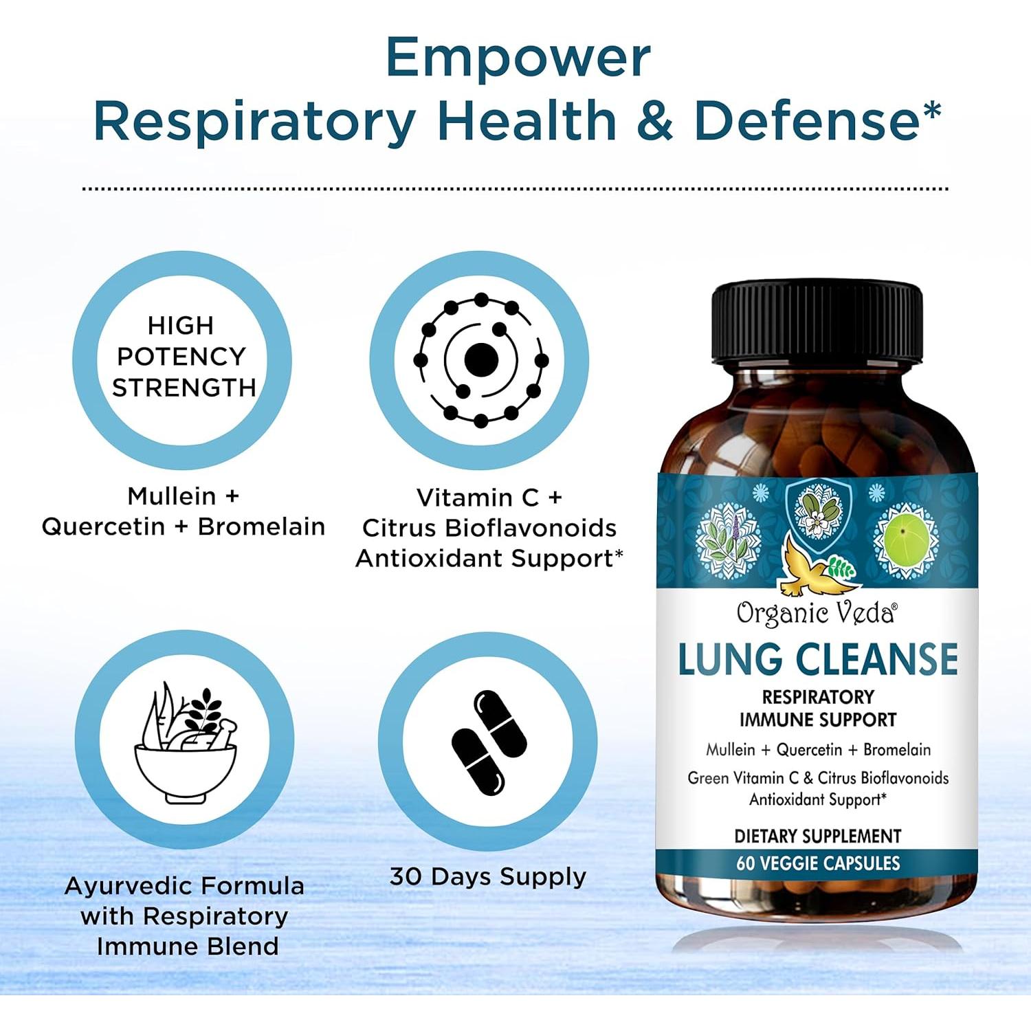 Suplemento de Limpieza de Pulmón Organic Veda - 60 Cápsulas Veganas