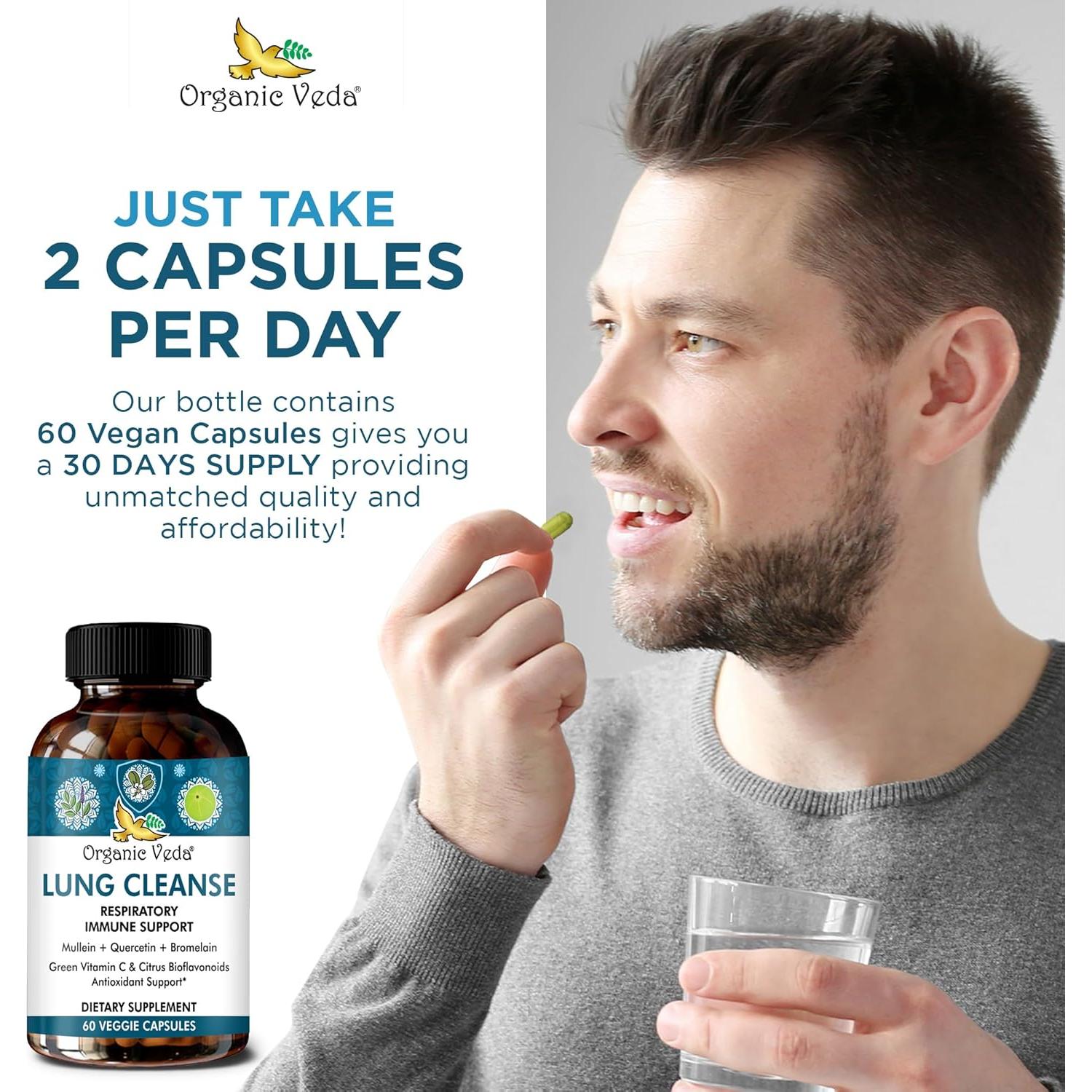 Suplemento de Limpieza de Pulmón Organic Veda - 60 Cápsulas Veganas
