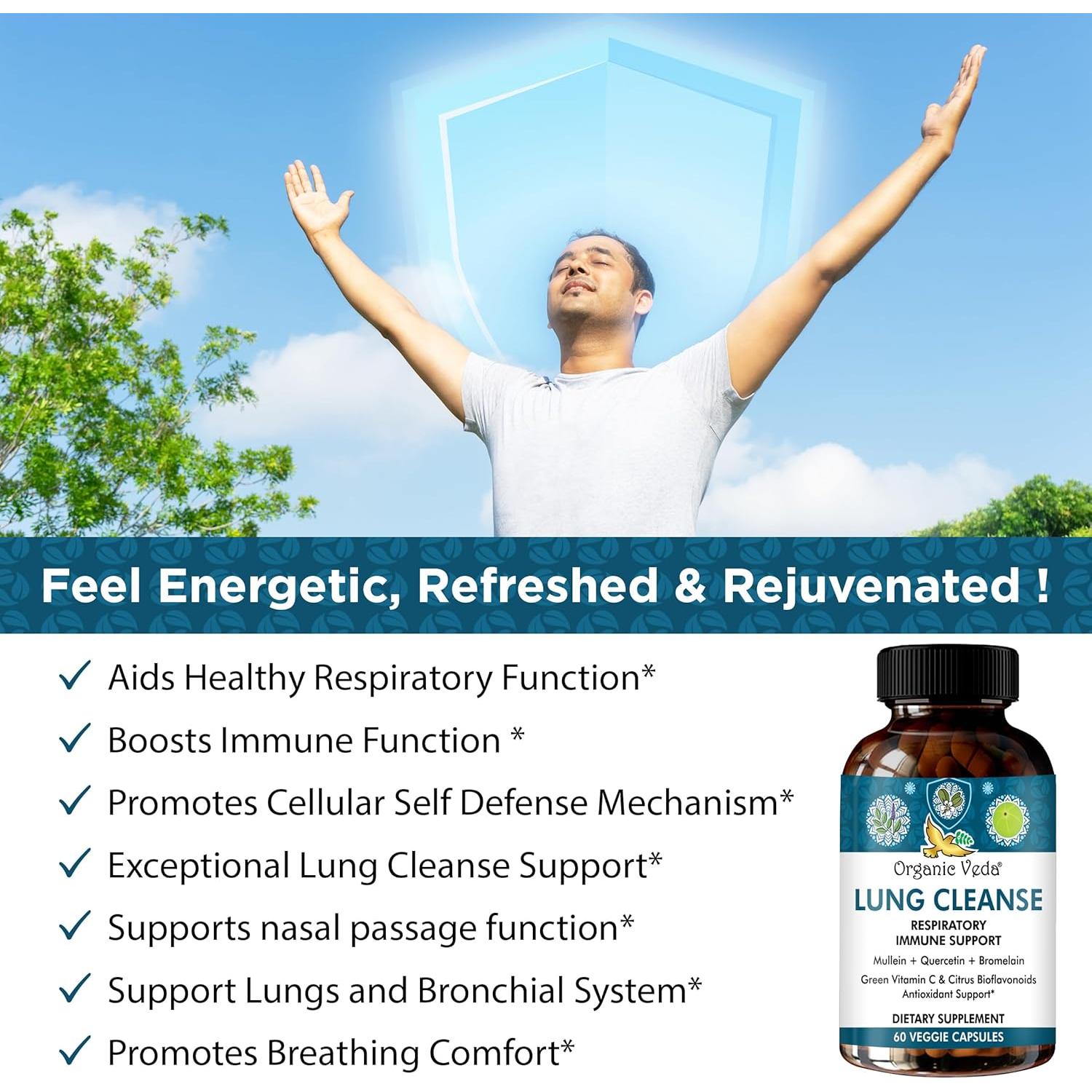 Suplemento de Limpieza de Pulmón Organic Veda - 60 Cápsulas Veganas