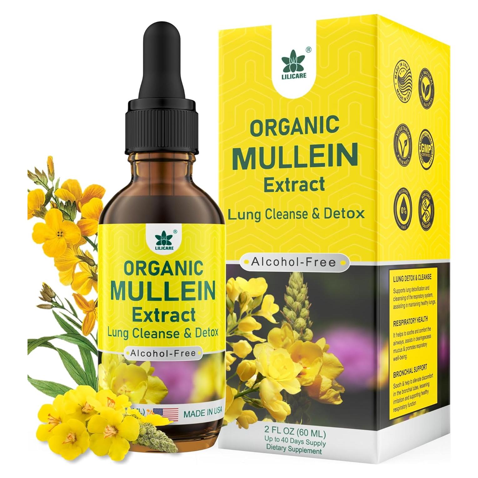 Gotas de Mullein LILICARE 60ml Suplemento Herbal Respiratorio