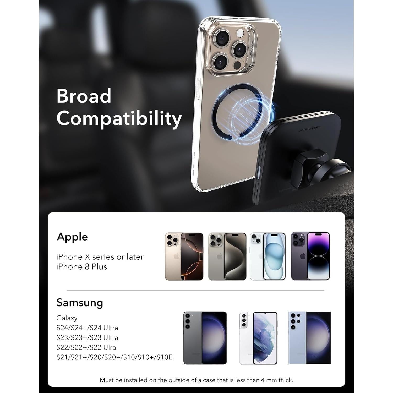 Anillo MagSafe ESR Ultra Delgado 0.4mm 2 Paquetes Negro Plata