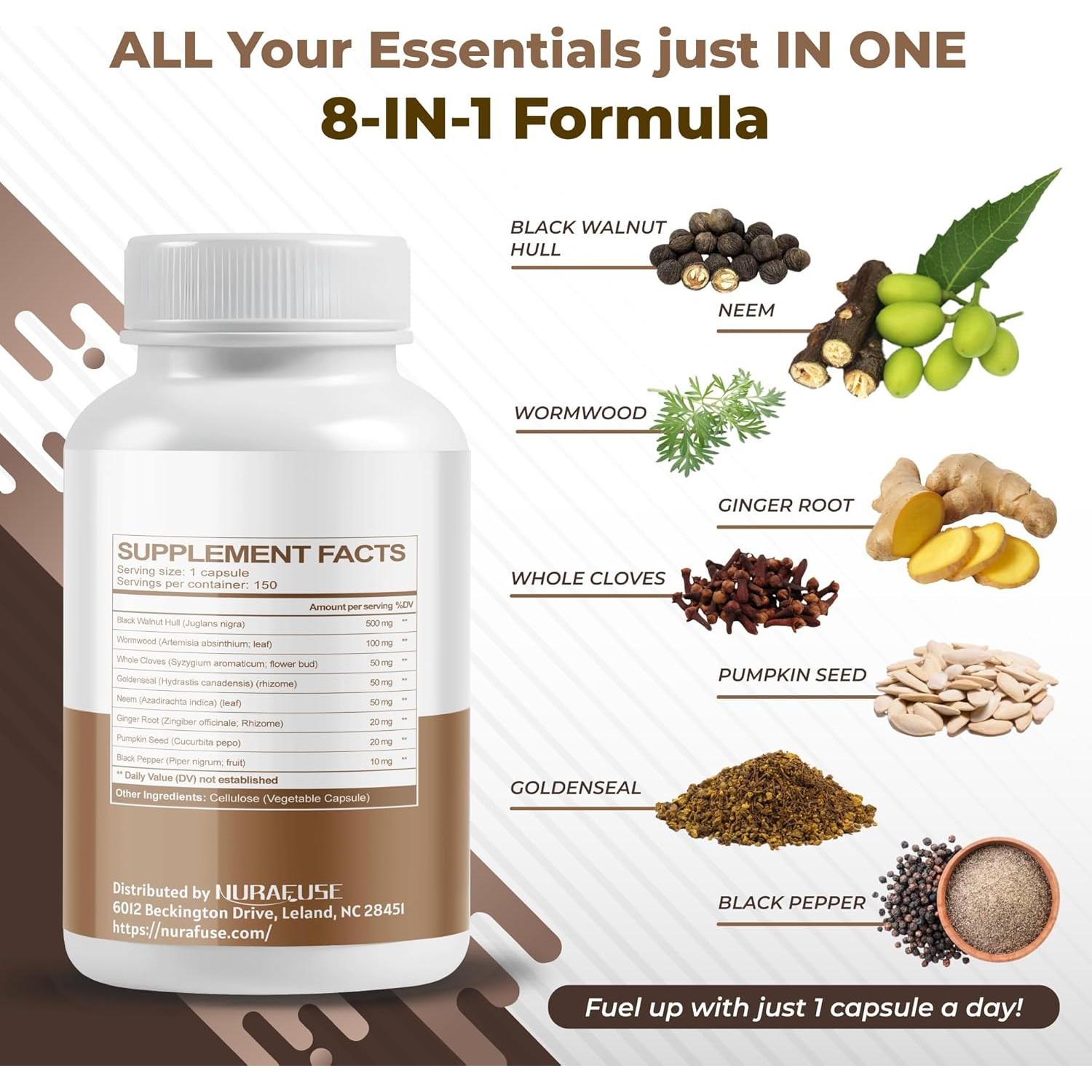 Suplemento Digestivo NuraFuse Nuez Negra 150 Cápsulas