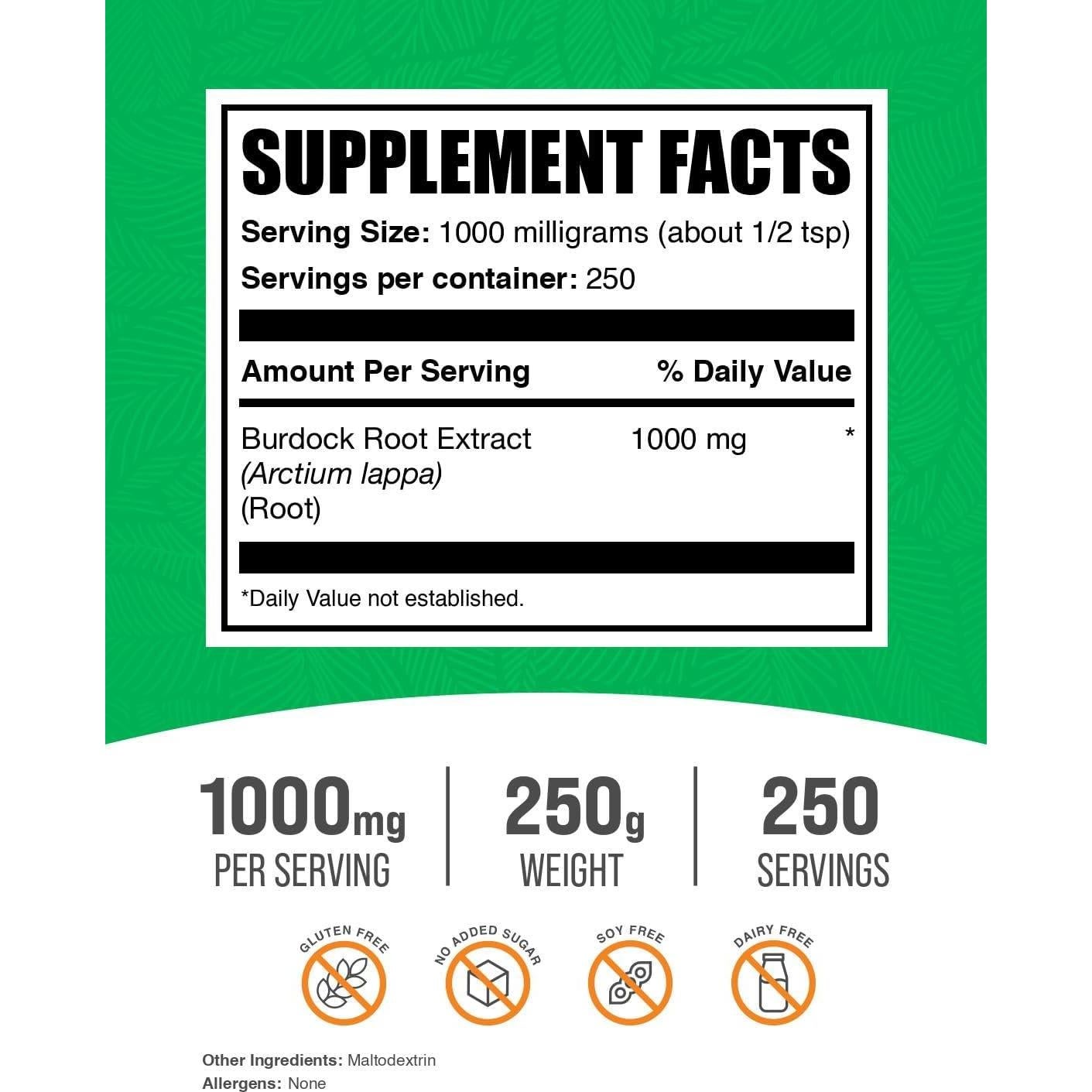 Extracto de Raíz de Bardana en Polvo BulkSupplements 250g Vegano