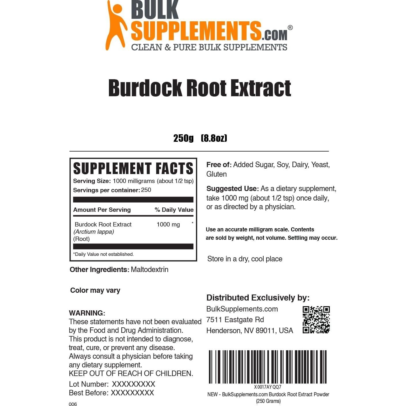 Extracto de Raíz de Bardana en Polvo BulkSupplements 250g Vegano