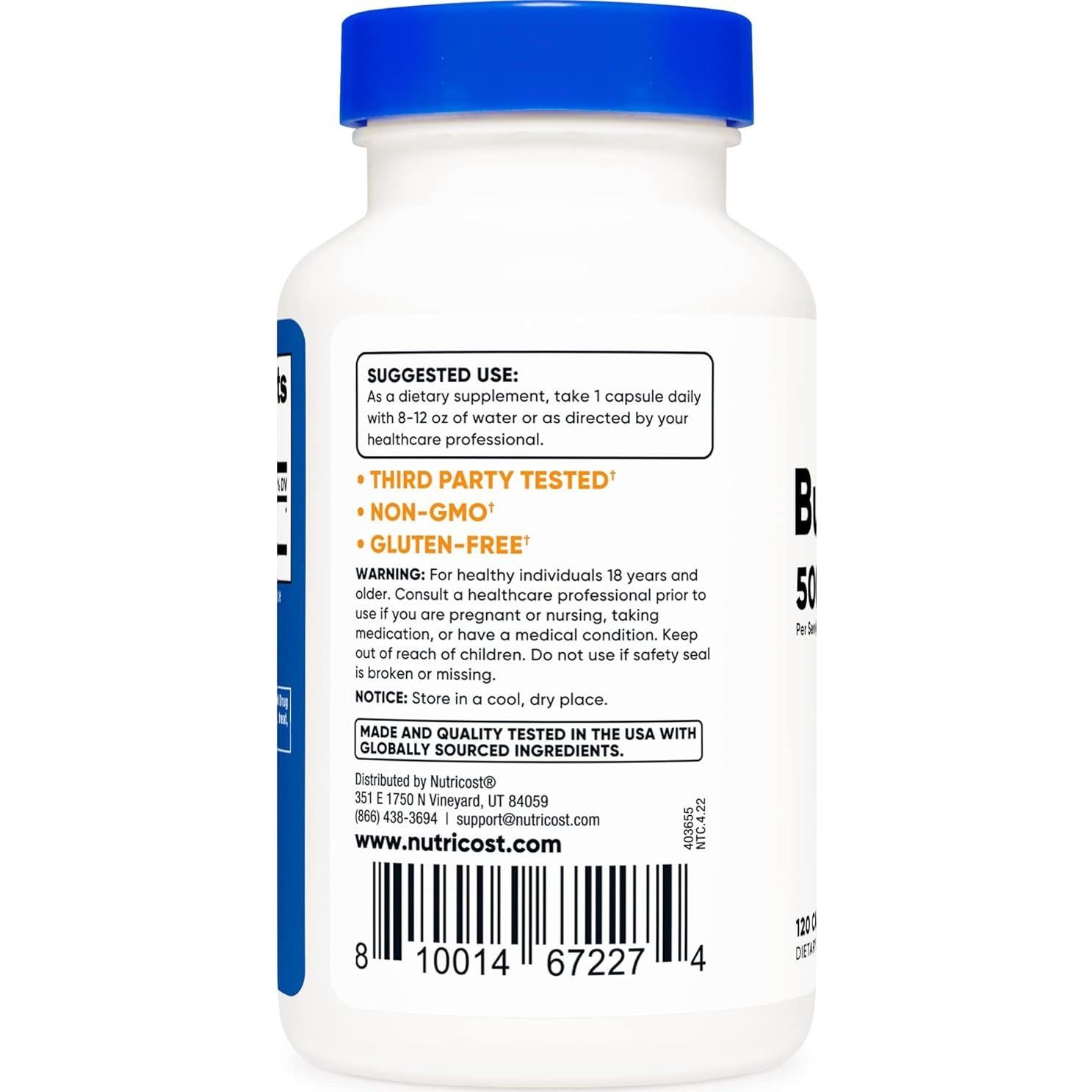 Raíz de Bardana Nutricost 500mg 120 Cápsulas Veganas