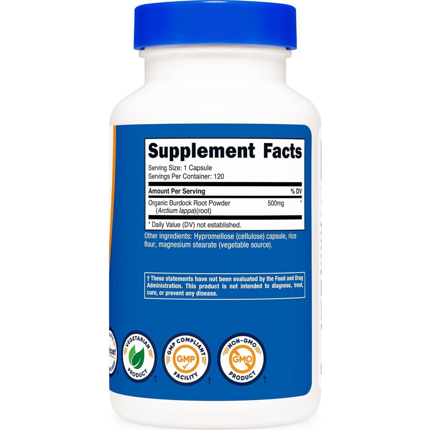 Raíz de Bardana Nutricost 500mg 120 Cápsulas Veganas