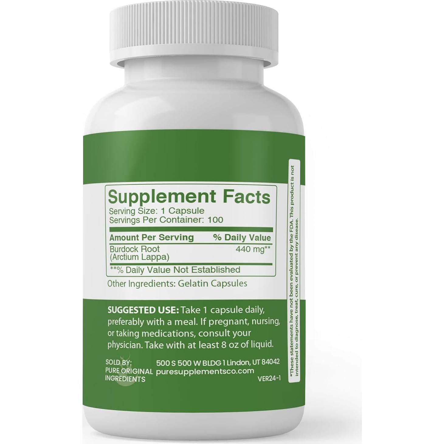 Raíz de Bardana 100 Cápsulas Ingredientes Originales Puros