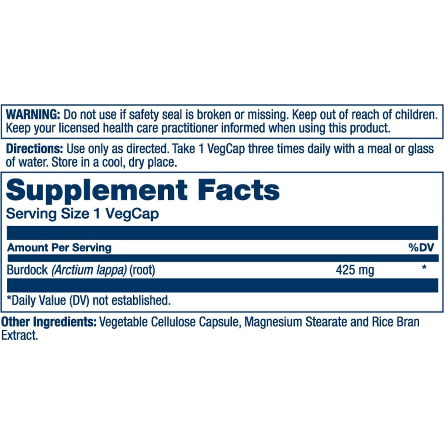 SOLARAY Raíz de Bardana 425 mg - 100 VegCaps Antioxidantes