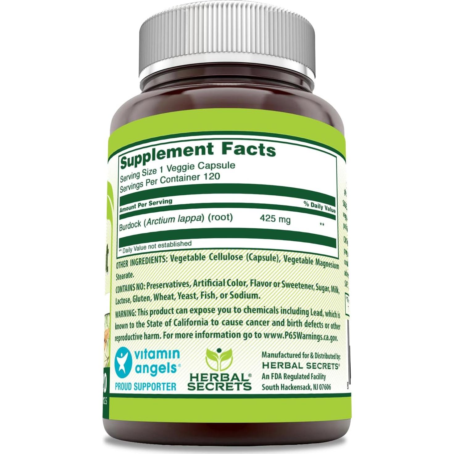 Suplemento Raíz de Bardana Secretos Herbales 425 mg 120 Cápsulas