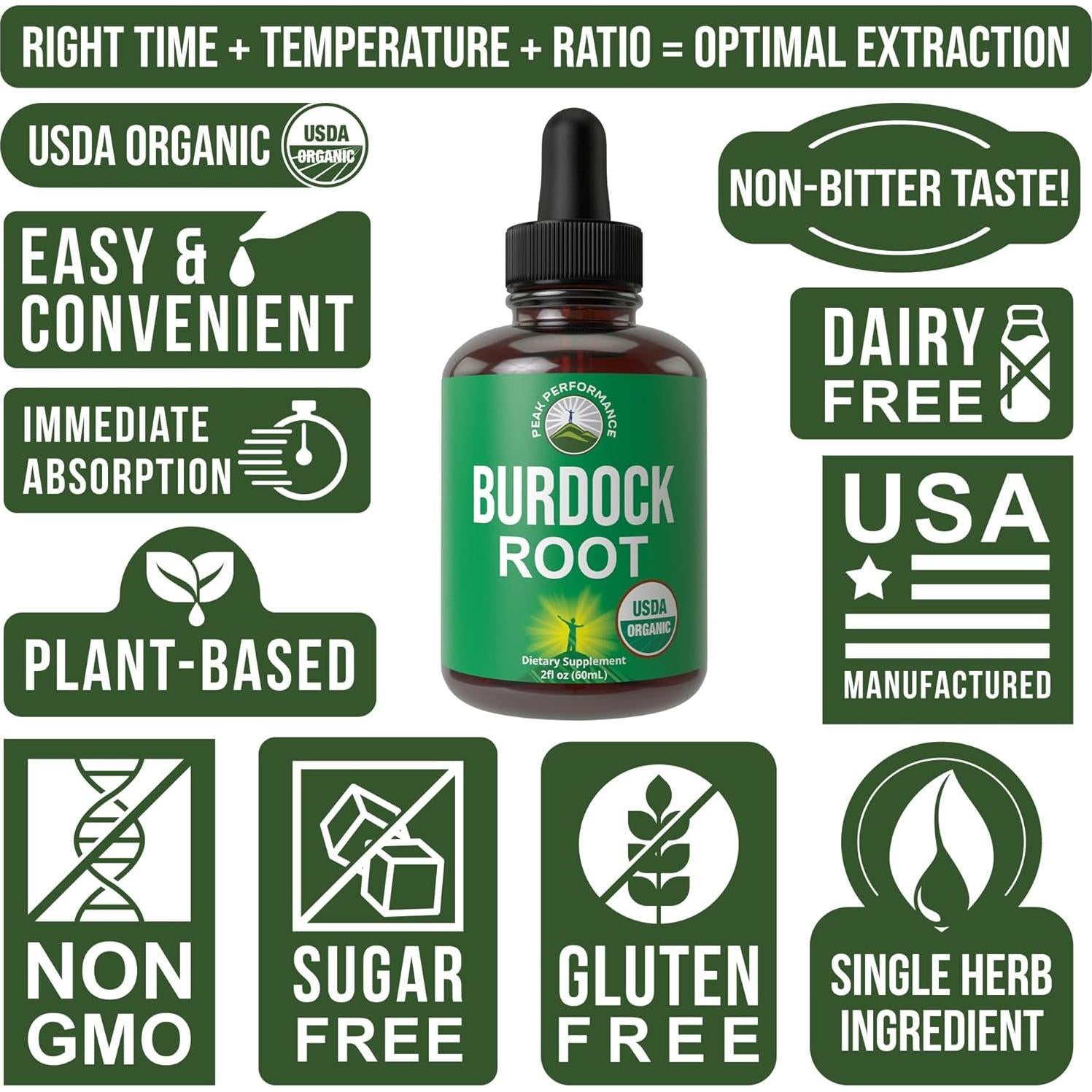 Suplemento Líquido de Raíz de Bardana Orgánica Peak Performance 132g