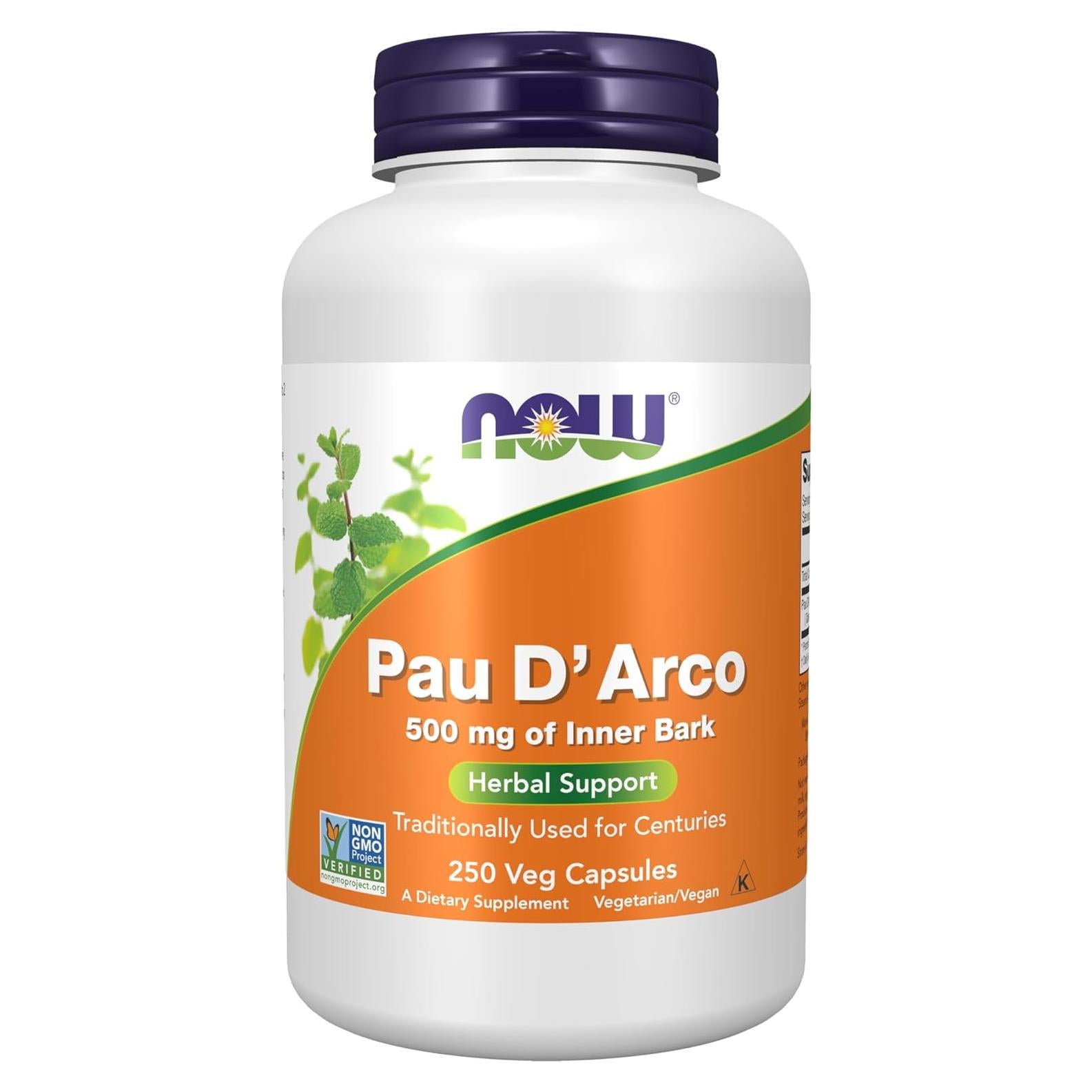 Suplemento Herbal Pau D'Arco NOW 500 mg 250 Cápsulas Veganas