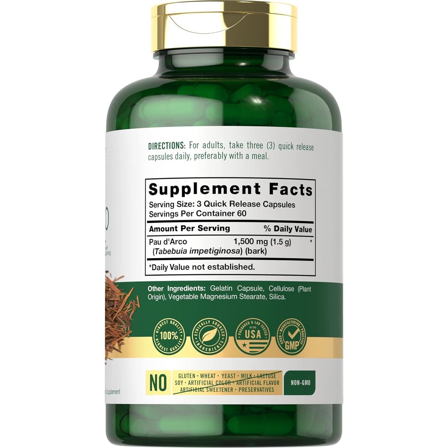 Cápsulas de Pau D'Arco Carlyle 1500mg 180 Unidades Sin OGM