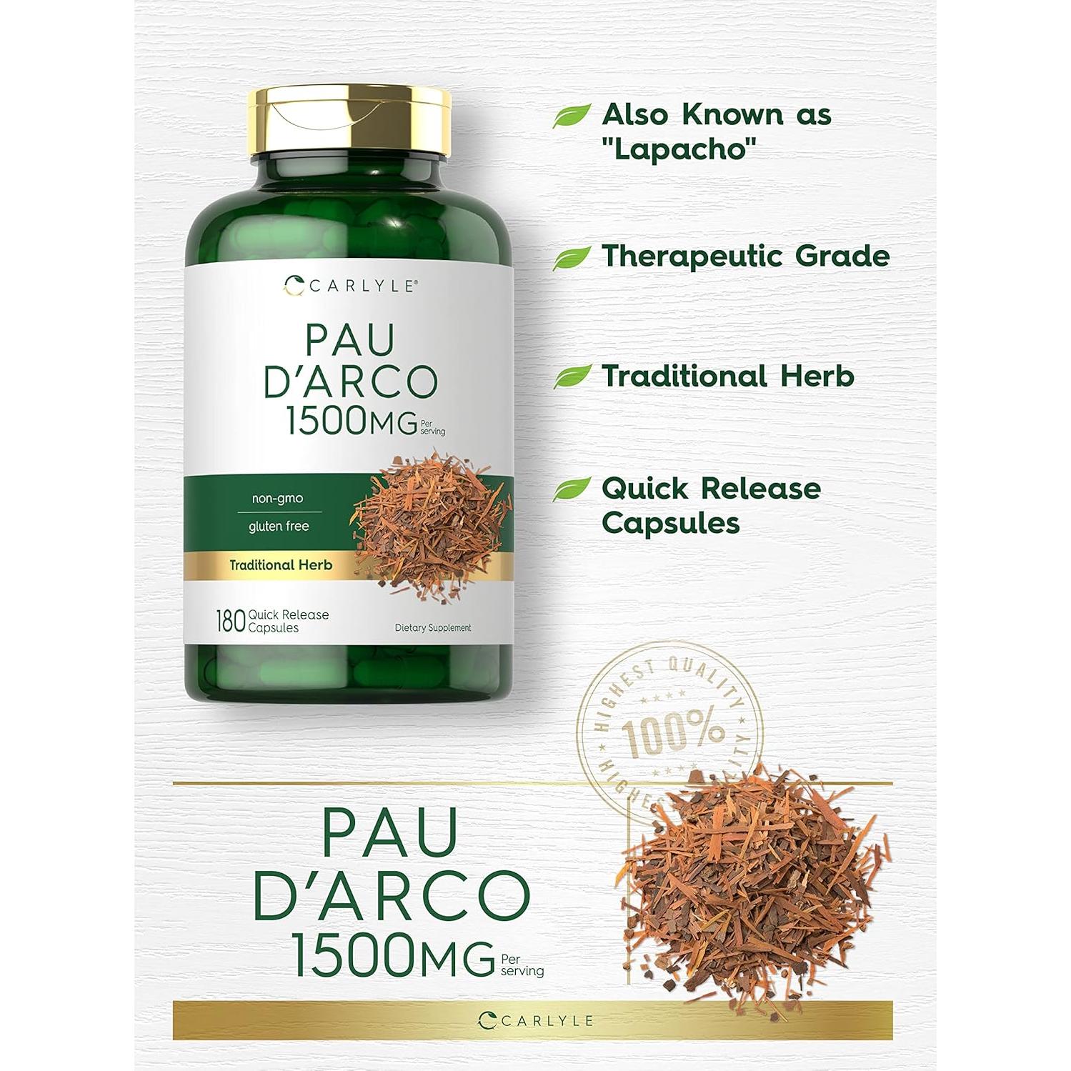 Cápsulas de Pau D'Arco Carlyle 1500mg 180 Unidades Sin OGM