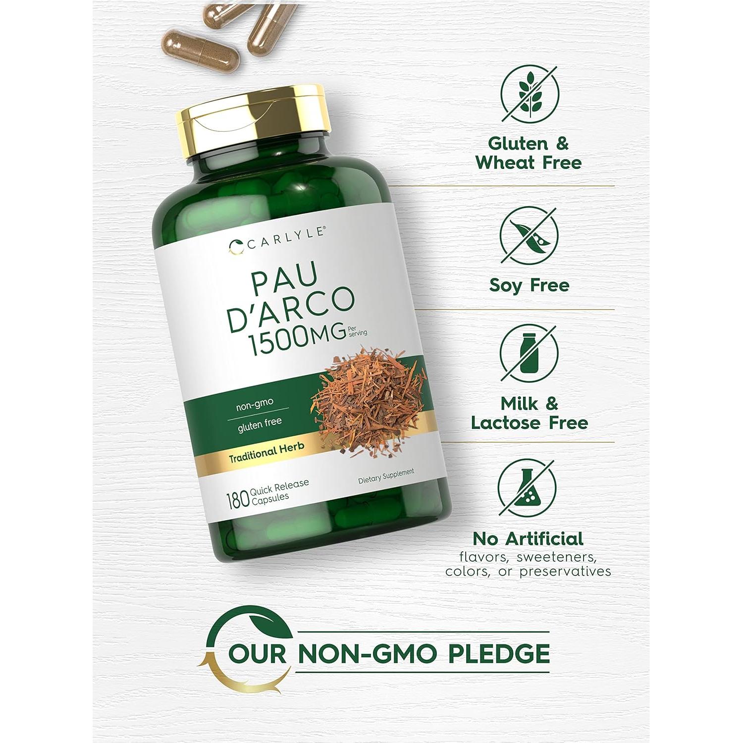Cápsulas de Pau D'Arco Carlyle 1500mg 180 Unidades Sin OGM