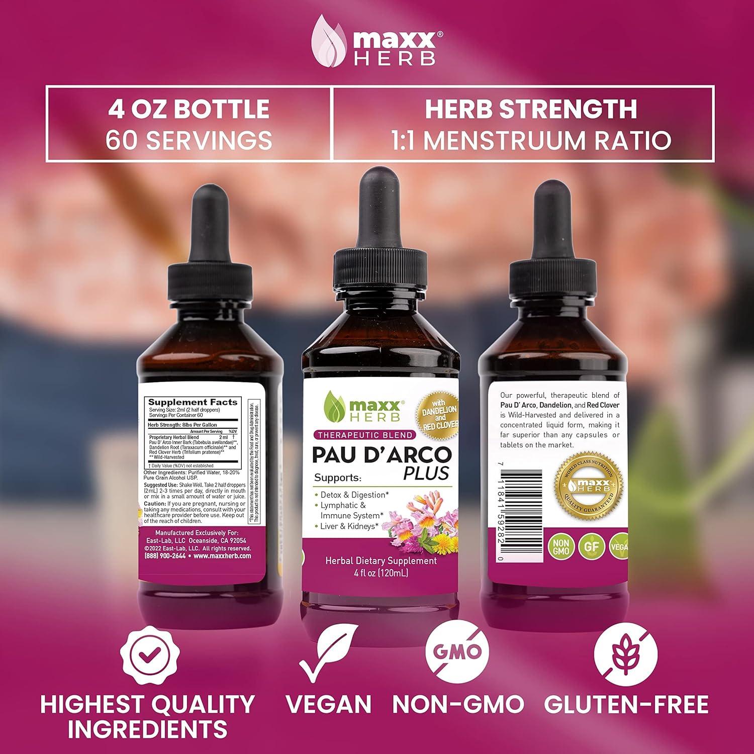 Maxx Herb Extracto de Pau D'Arco 120ml con Diente de León