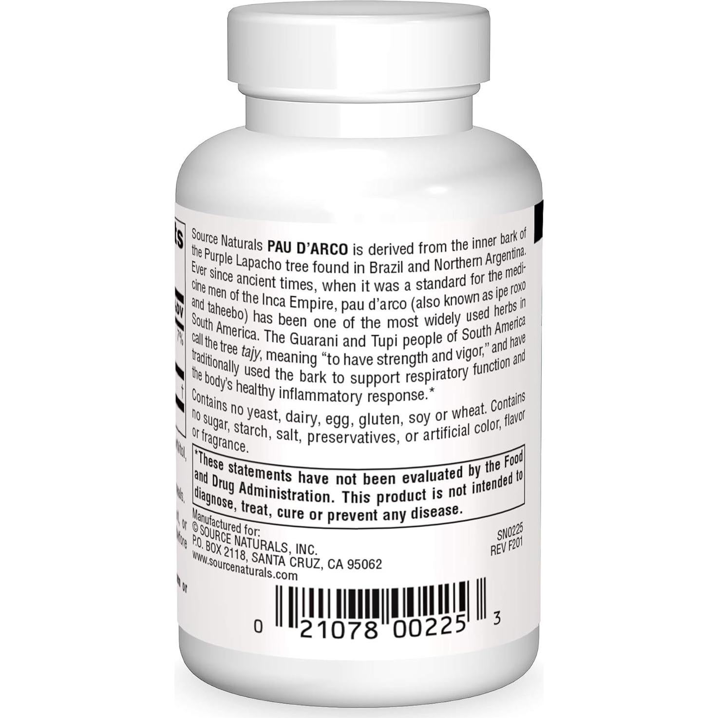 Suplemento Dietético Pau D'Arco Source Naturals - 100 Tabletas