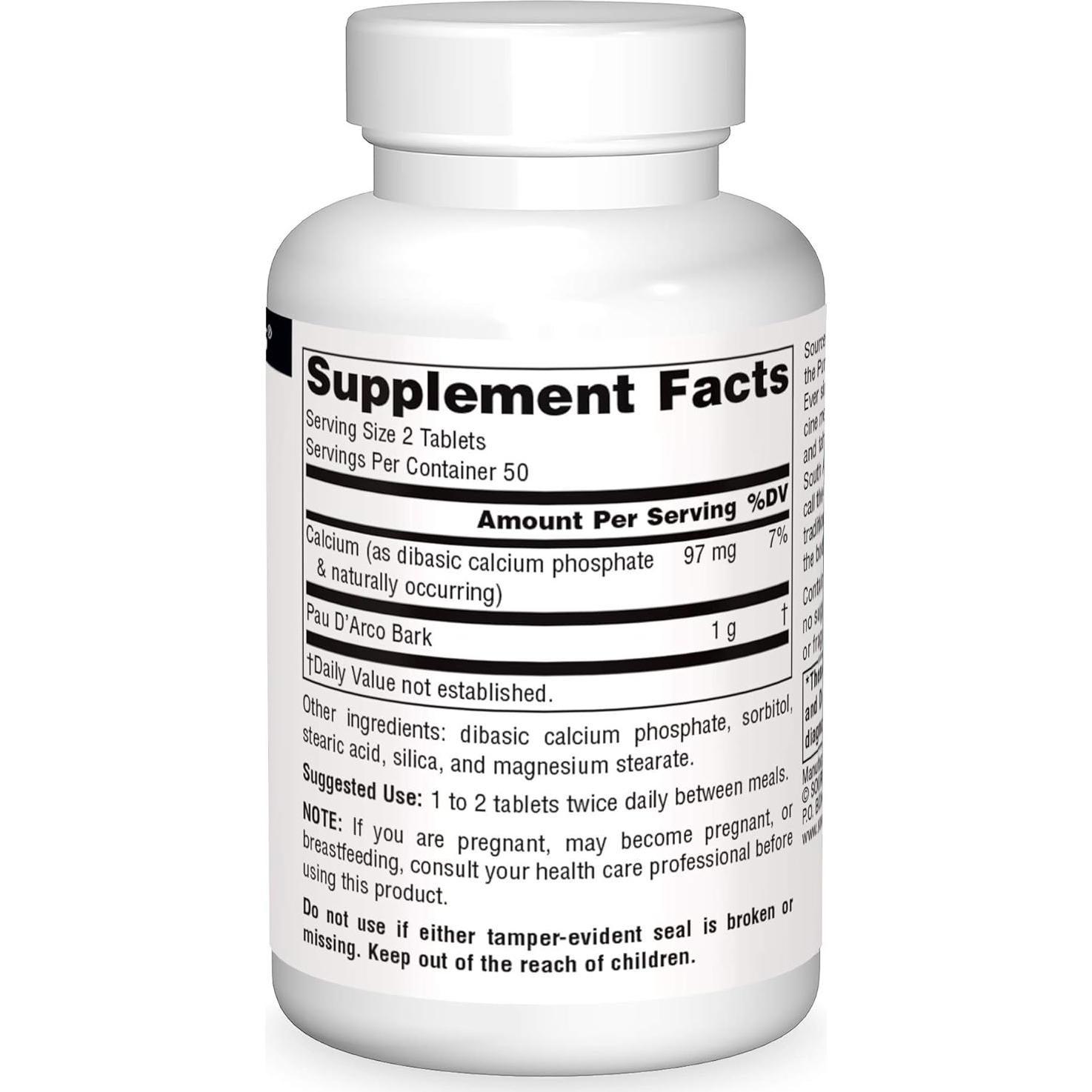 Suplemento Dietético Pau D'Arco Source Naturals - 100 Tabletas