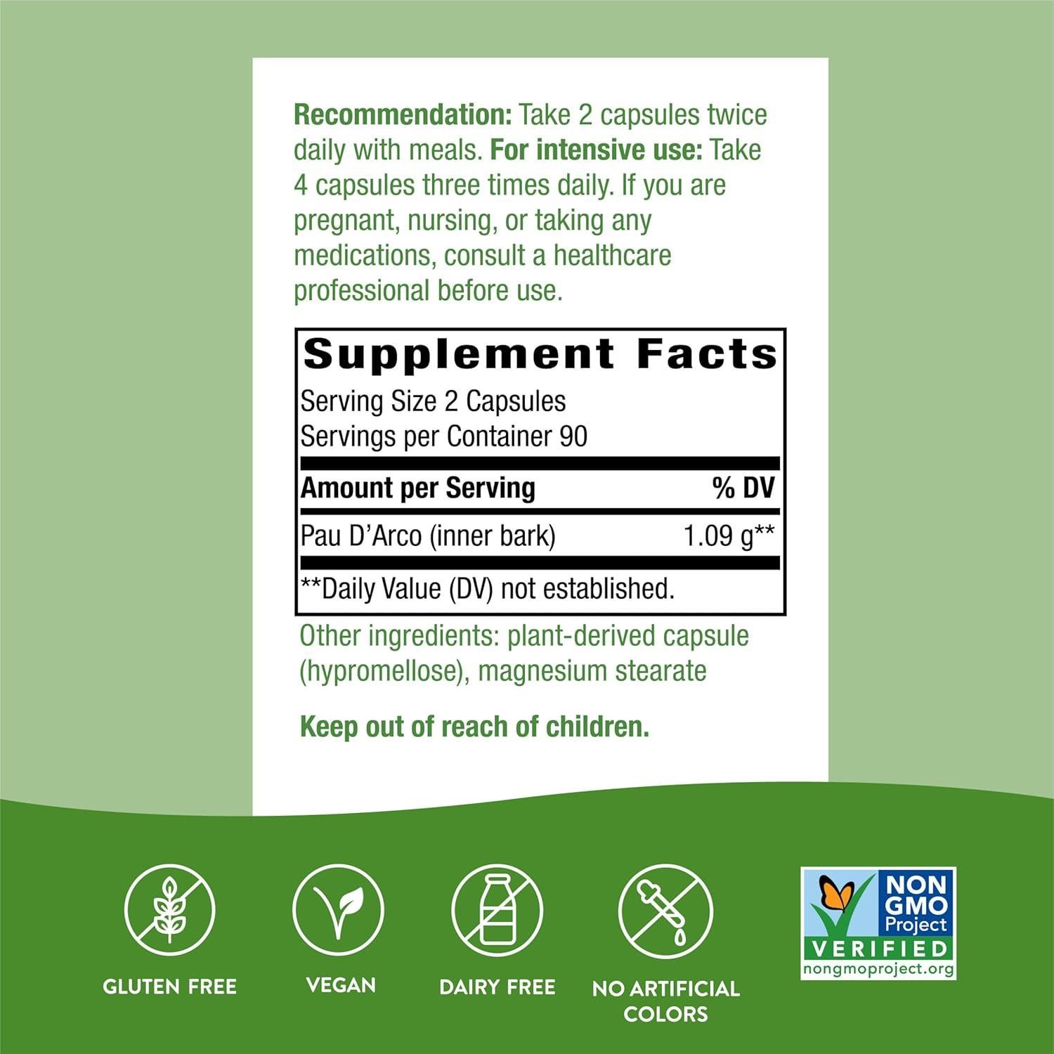 Pau d'Arco Nature's Way 180 Cápsulas 1090 mg Paquete de 2