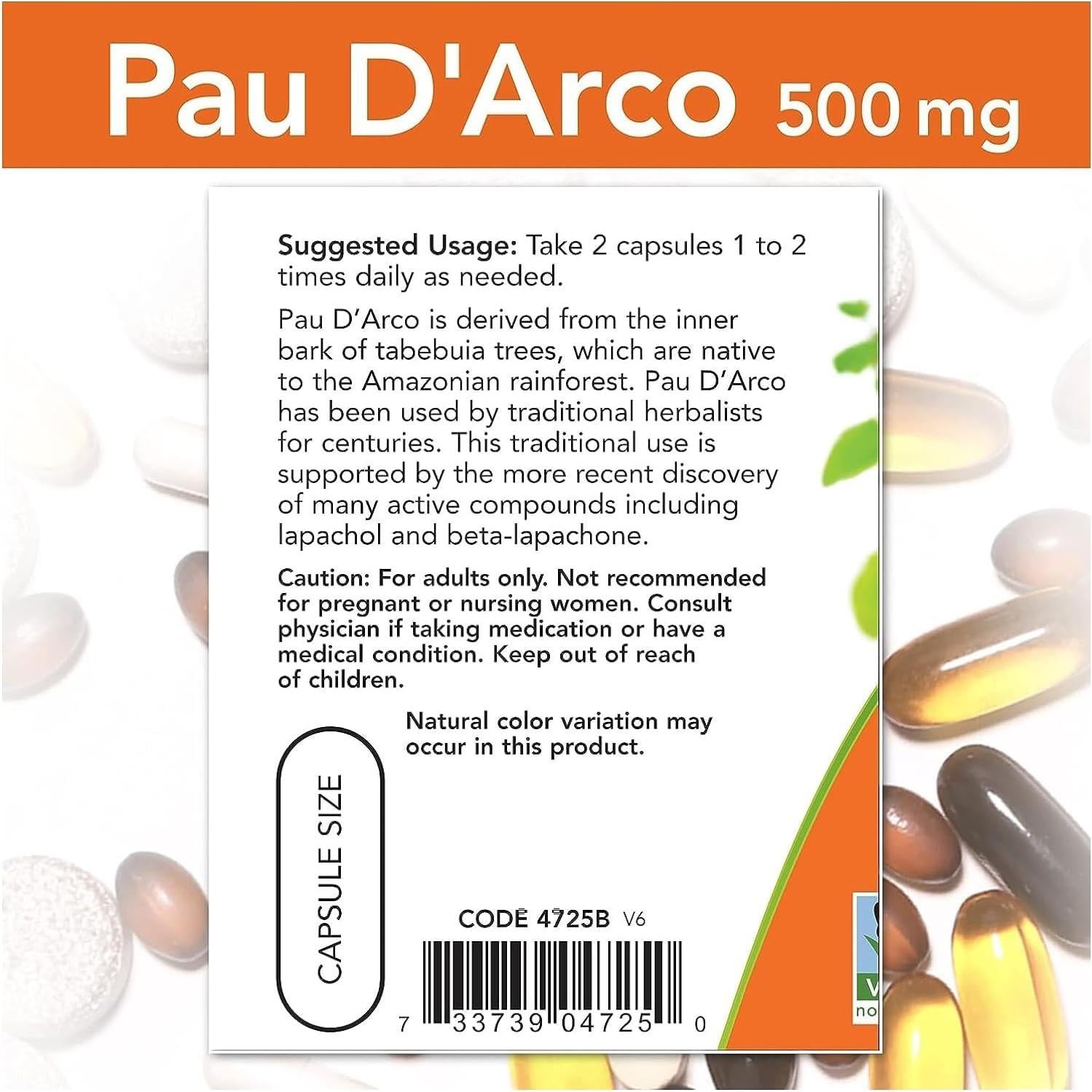 Suplemento Pau D'Arco 500mg Now Foods 100 Cápsulas
