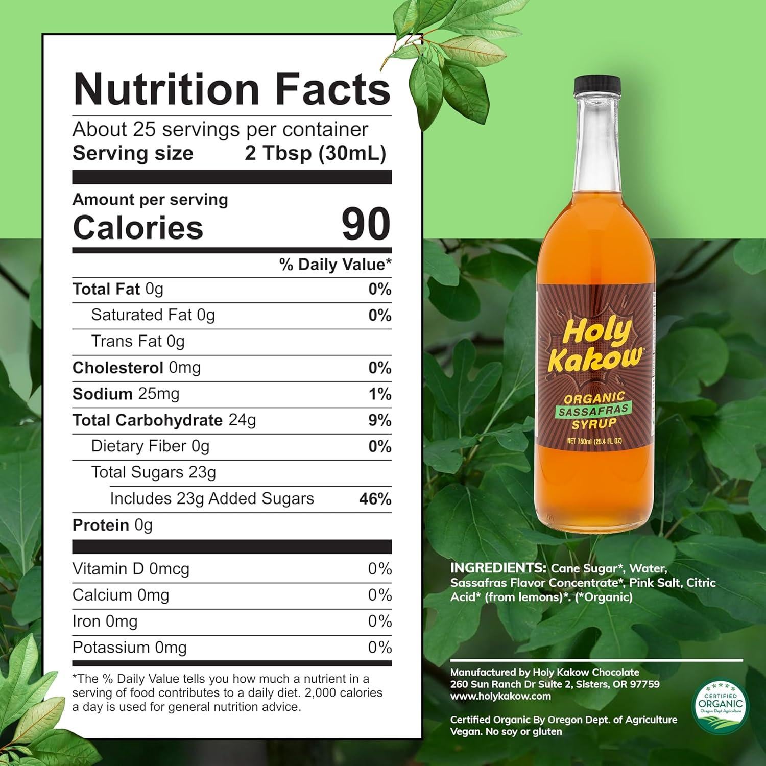Sirope de Sassafras Orgánico Holy Kakow - 750 ml Sin OGM