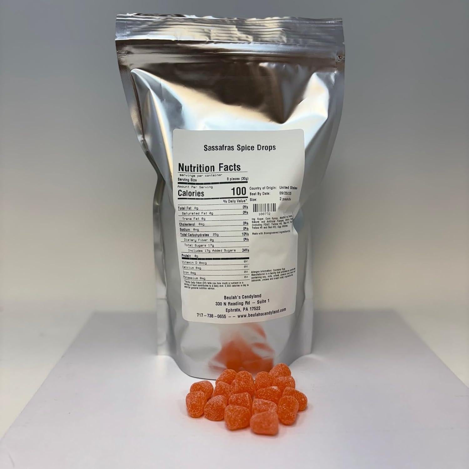 Gotas de Especias Sassafras Beulah 0.91 kg - 240 Caramelos