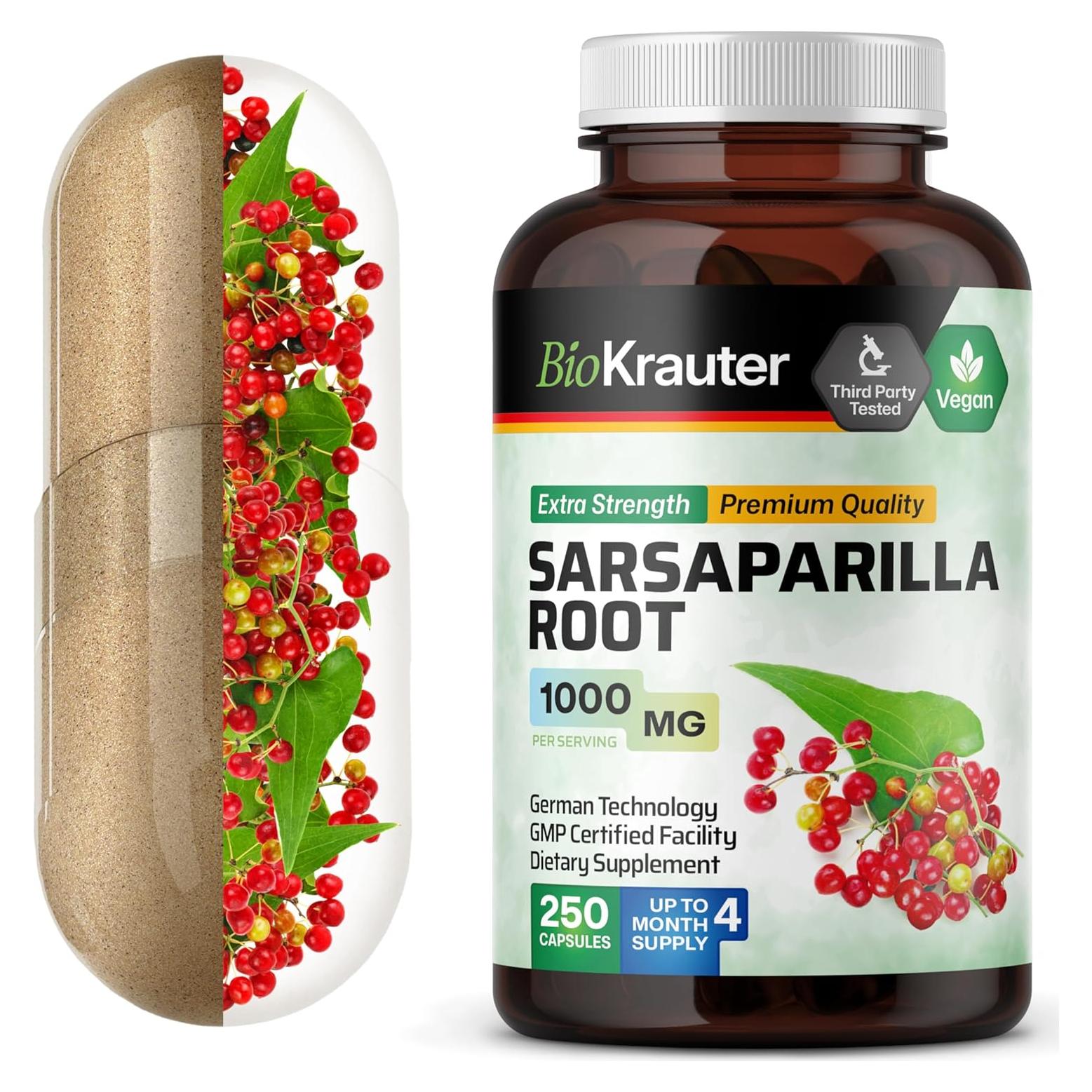 Cápsulas de raíz de zarzaparrilla BioKrauter 1000mg - 250 unidades