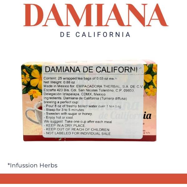 Té Herbal Damiana Therbal - 25 Bolsitas Sin Cafeína