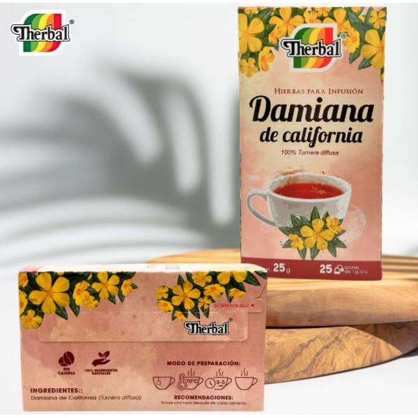 Té Herbal Damiana Therbal - 25 Bolsitas Sin Cafeína