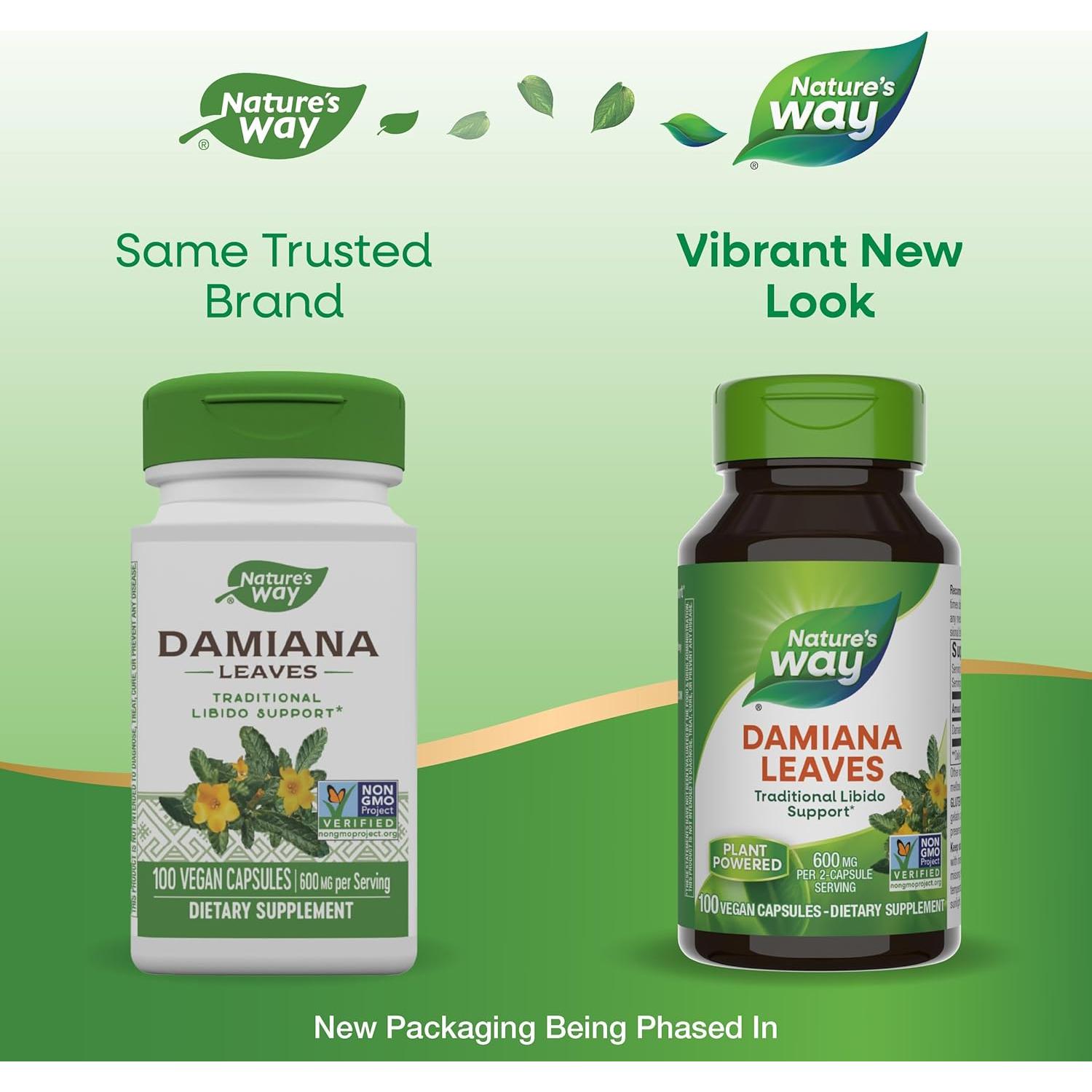 Damiana Nature's Way 100 Cápsulas 600 mg Apoyo Libido