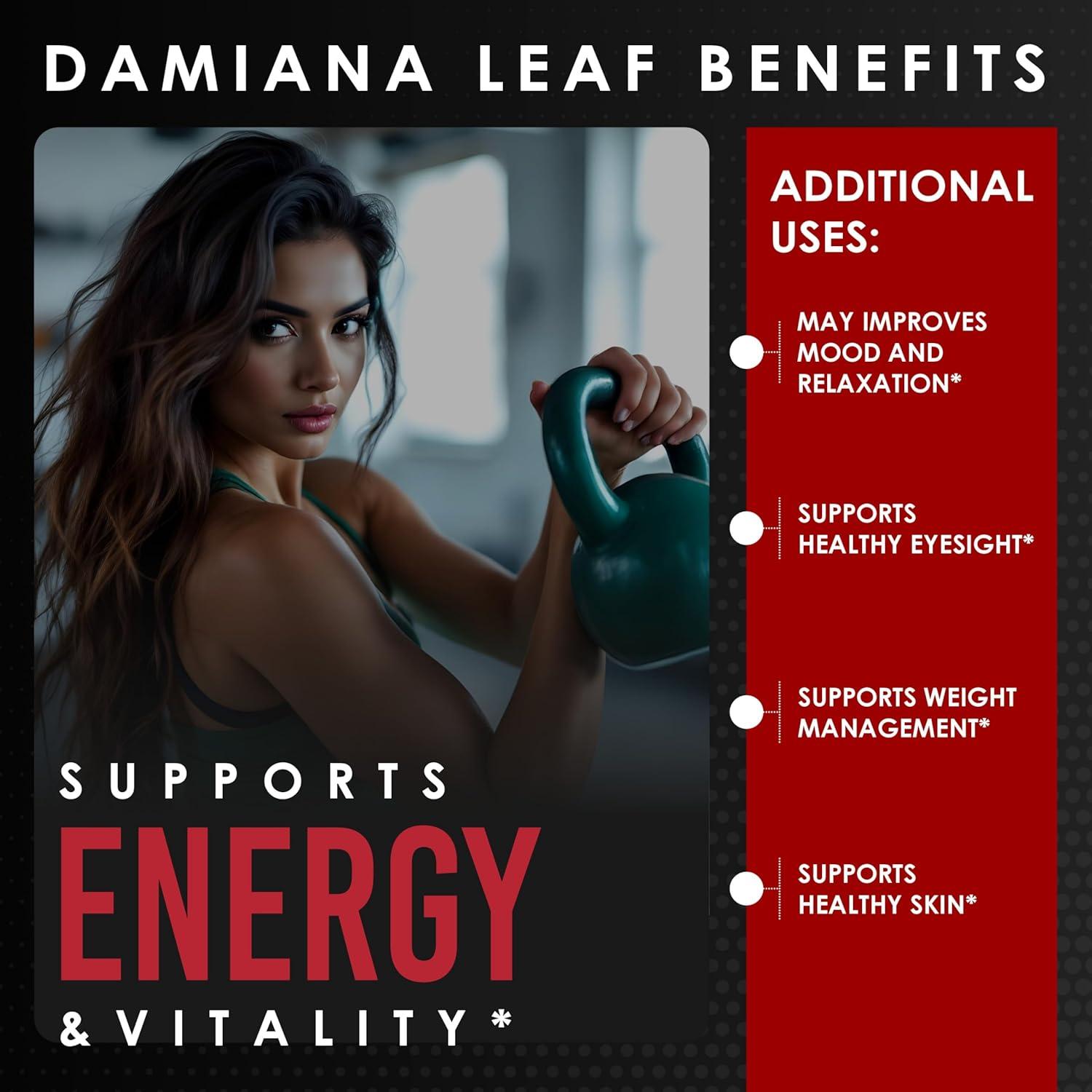 Cápsulas de Extracto de Hoja de Damiana Amalth | 120 Unidades | Sin OGM, Sin Gluten